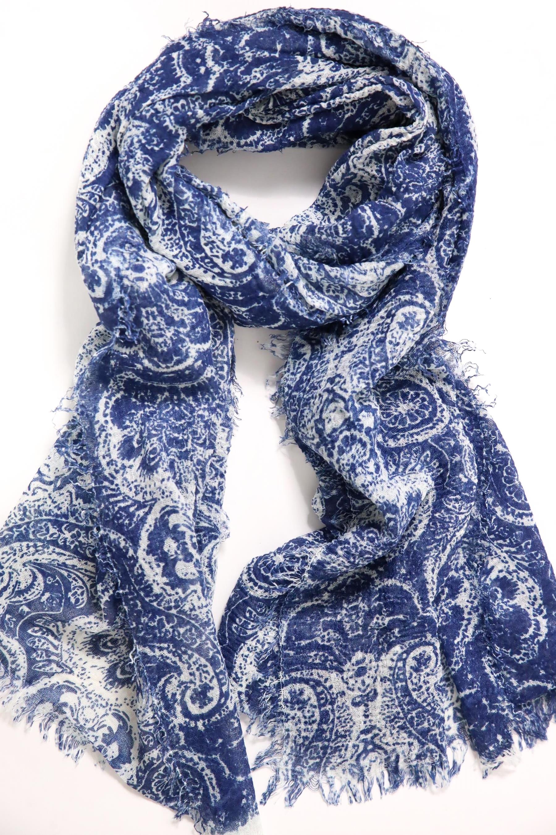 Lacivert Desenli Saçaklı Şal - Şaman Butik Lacivert Desenli Saçaklı Şal