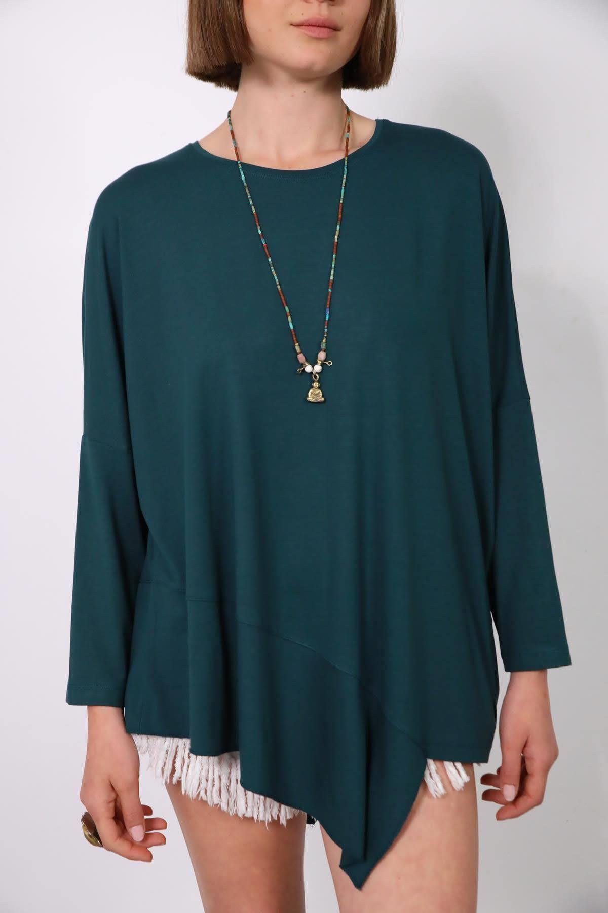  Zümrüt Yeşili Altı Parçalı Bluz