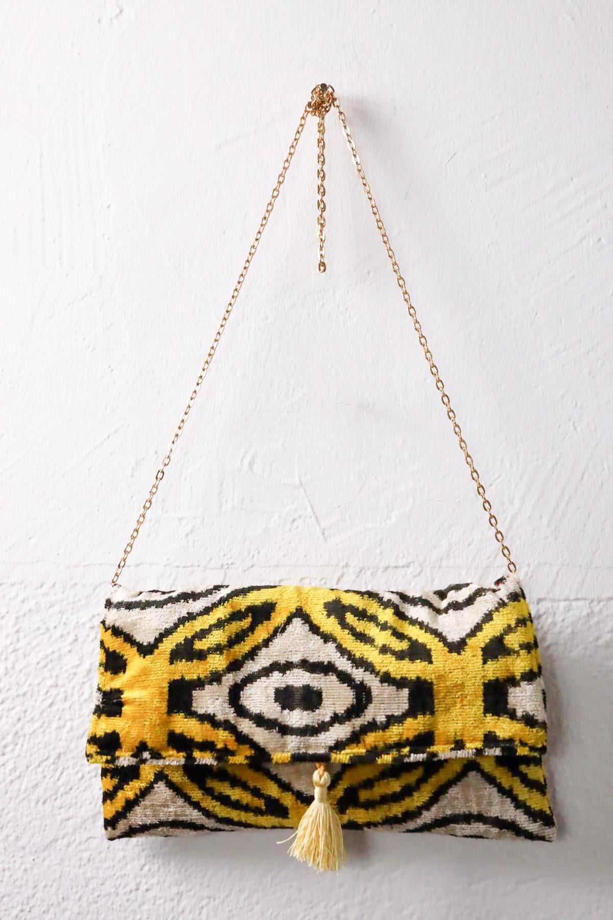  Sarı Desenli İkat Çanta