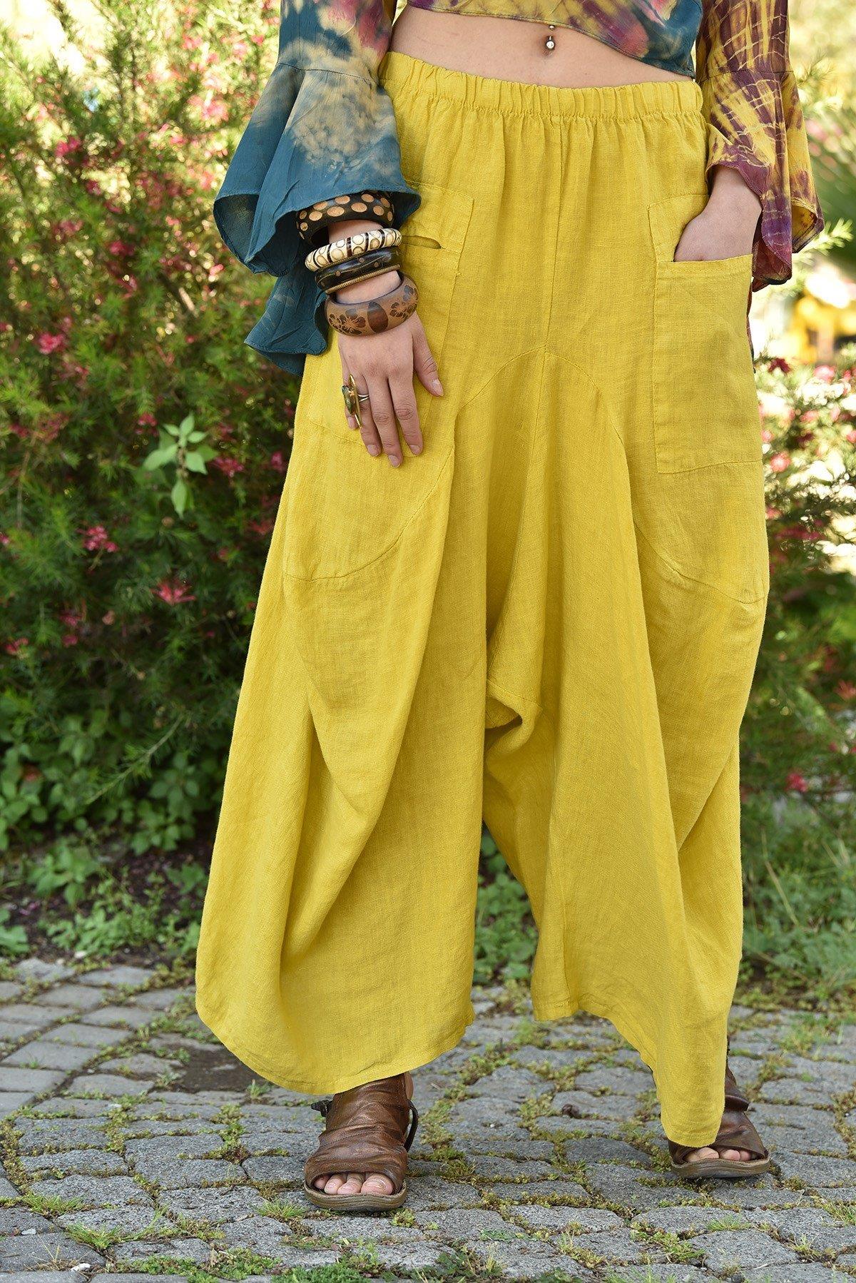  Sarı Keten Kontes Şalvar