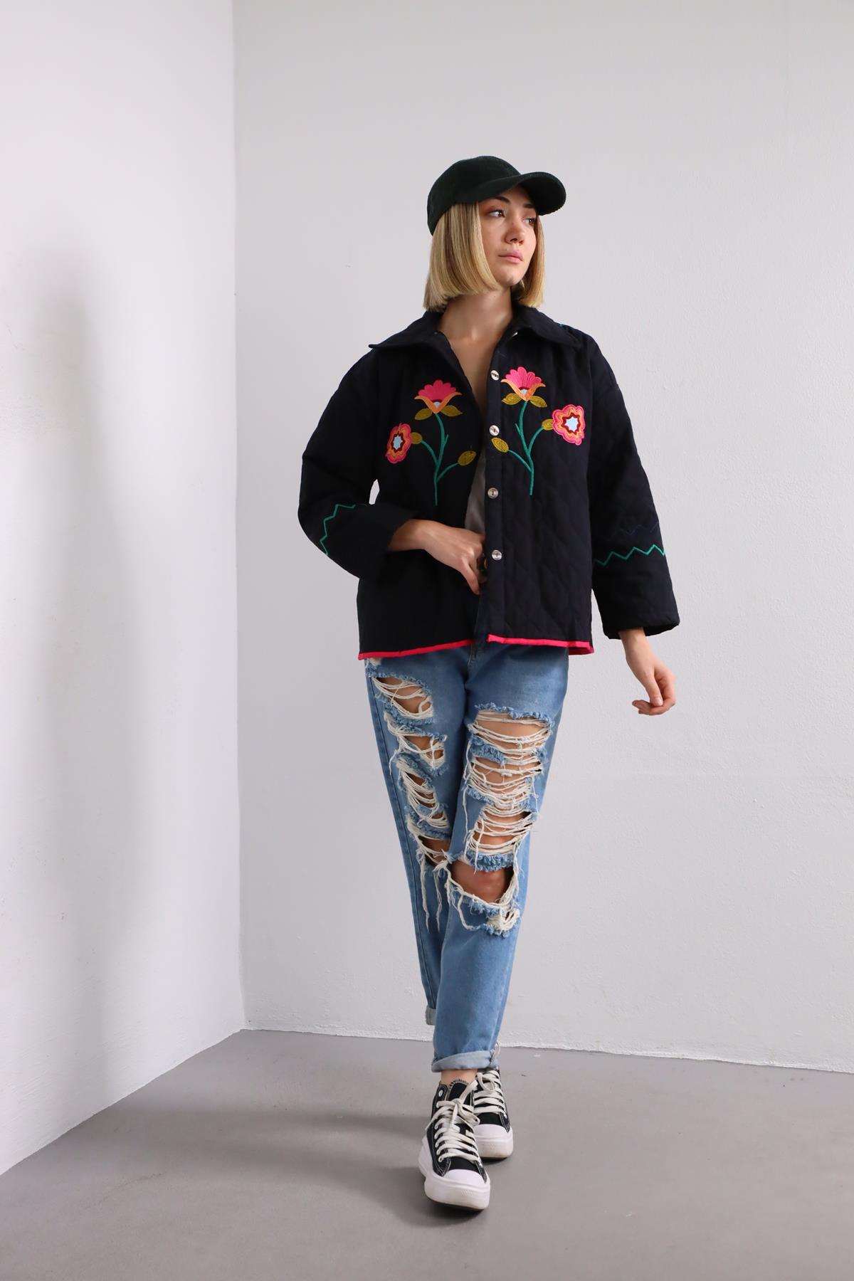 Black Patterned Embroidered Jacket Black Patterned Embroidered Jacket