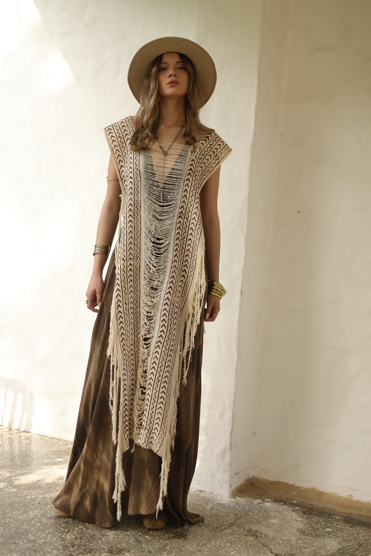 Cream Color Authentic Fringed Tunic