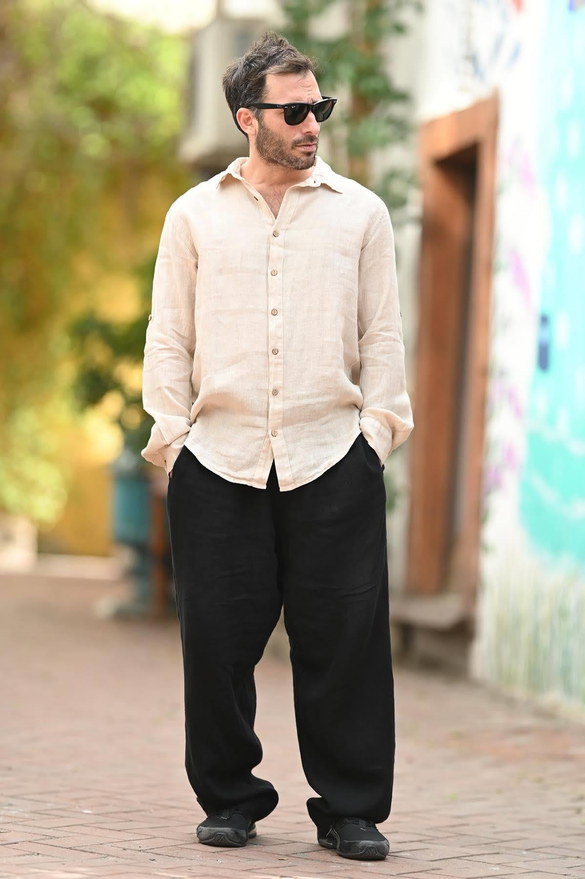 Cream Linen Men's Shirt