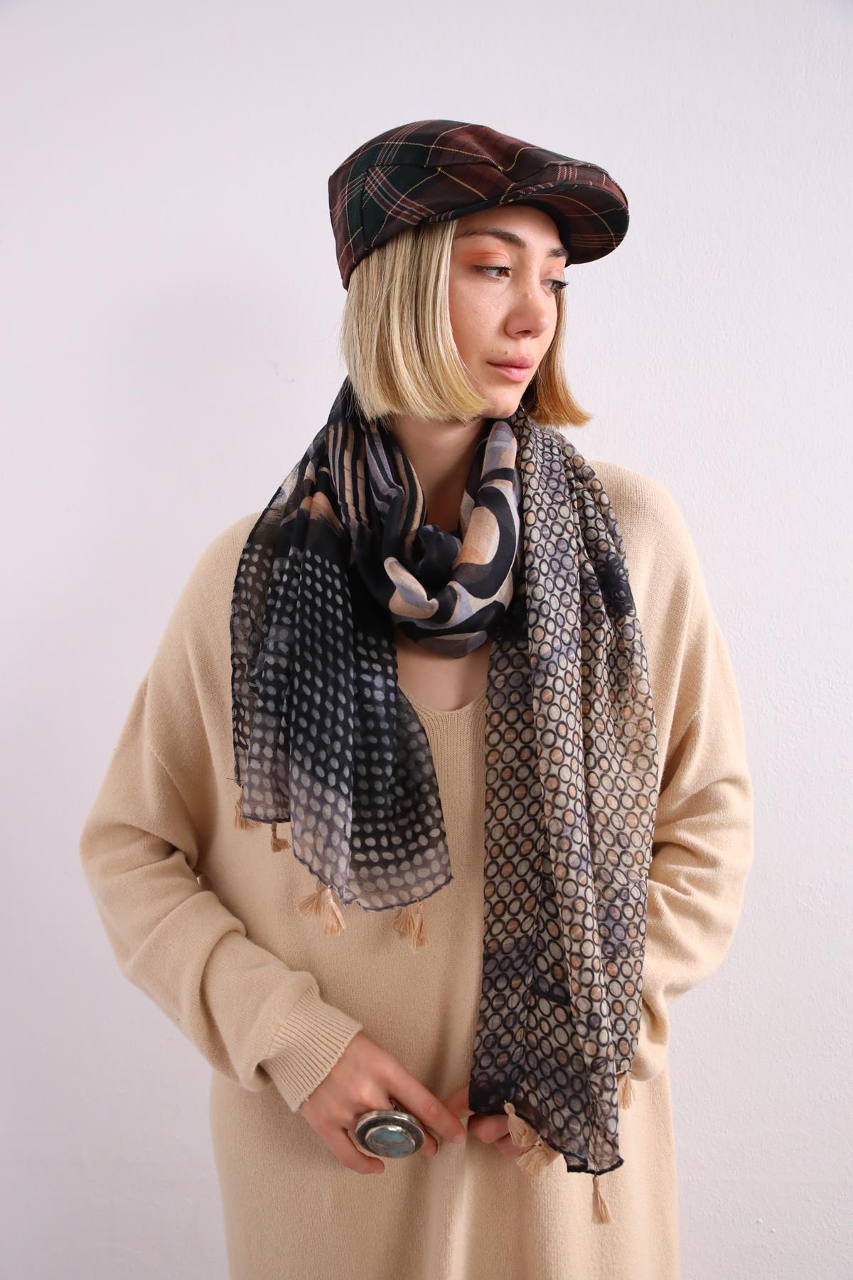 Antrasit Halka Desenli Otantik Şal - Şaman Butik Antrasit Halka Desenli Otantik Şal