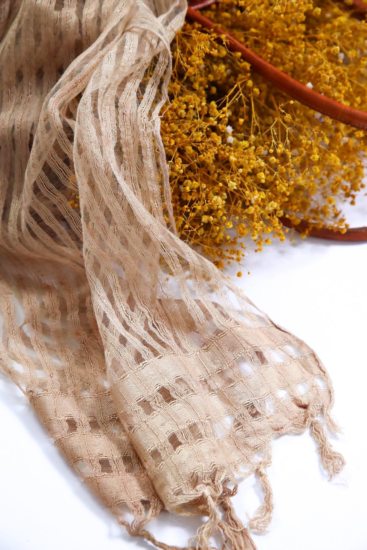 Camel Rengi Püsküllü Otantik Şal - Şaman Butik Camel Rengi Püsküllü Otantik Şal