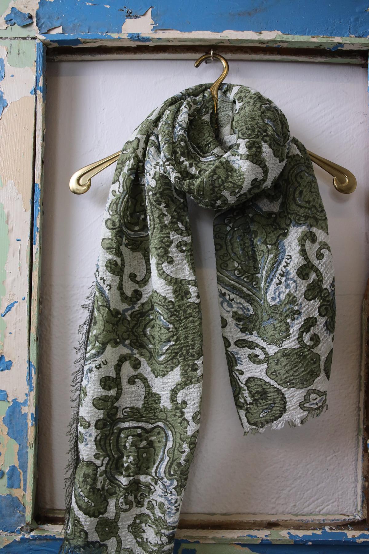 Haki Desenli Saçaklı Şal - Şaman Butik Haki Desenli Saçaklı Şal