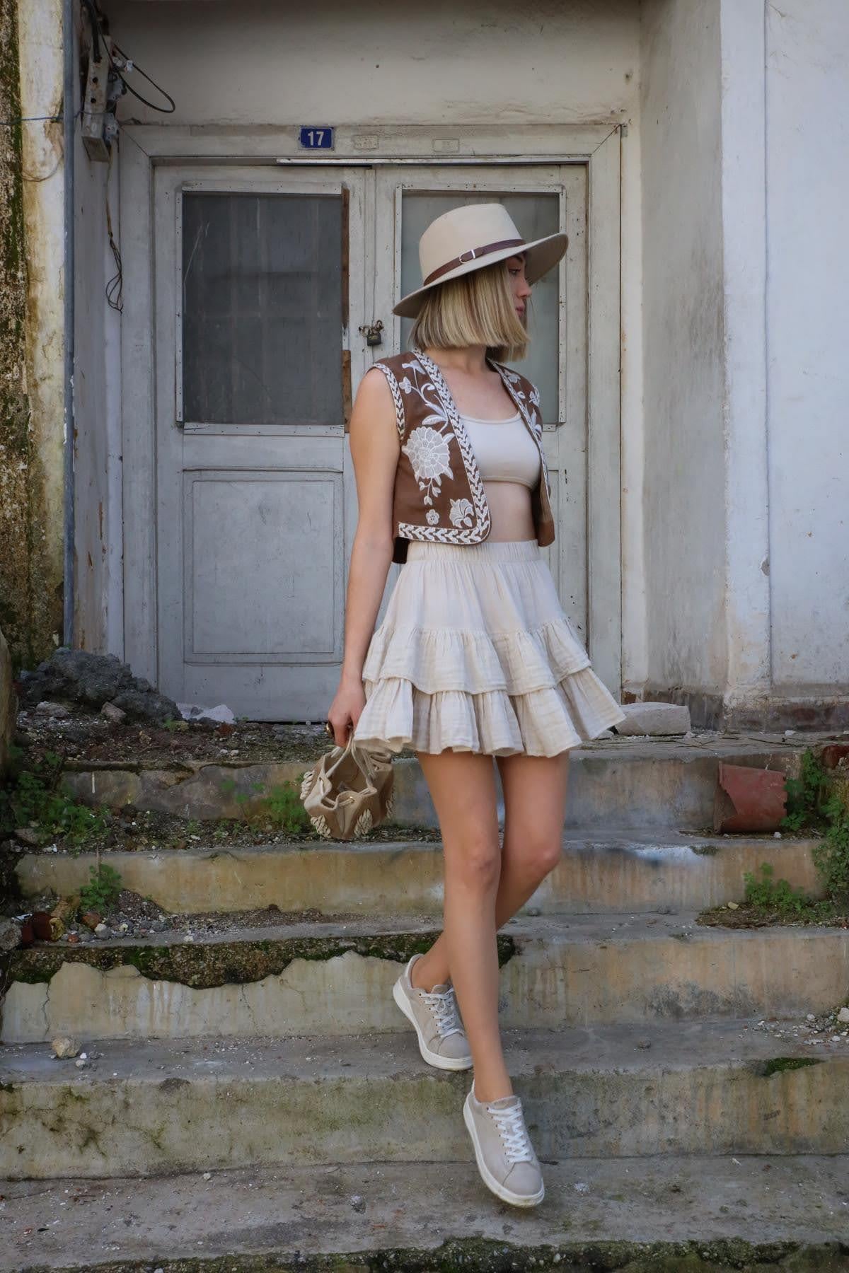 Brown Embroidered Vest - Saman Butik | Shop Online Brown Embroidered Vest