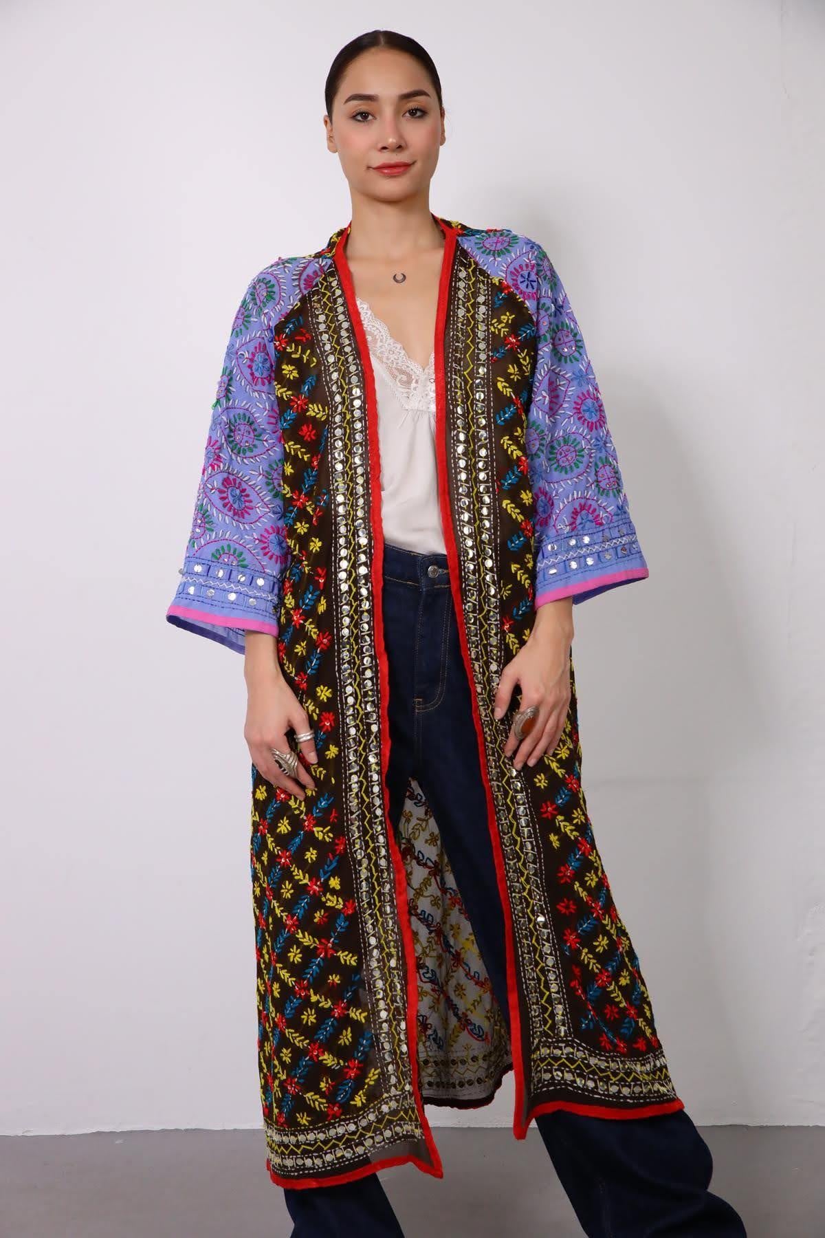 Mavi İşlemeli Bohem Kaftan - Şaman Butik Mavi İşlemeli Bohem Kaftan