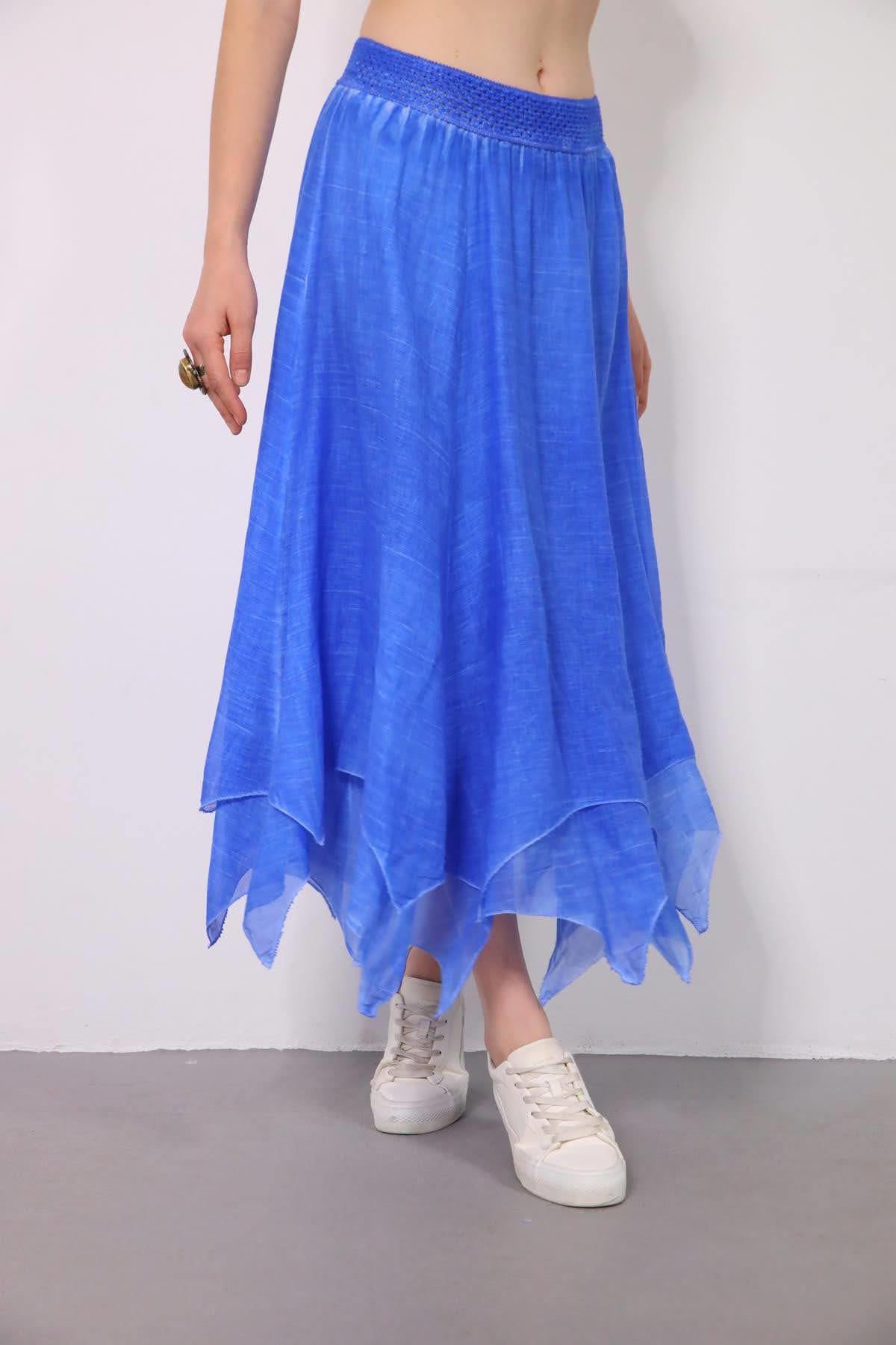 Mavi Beli Gipeli Asimetrik Kesim Etek - Şaman Butik Mavi Beli Gipeli Asimetrik Kesim Etek