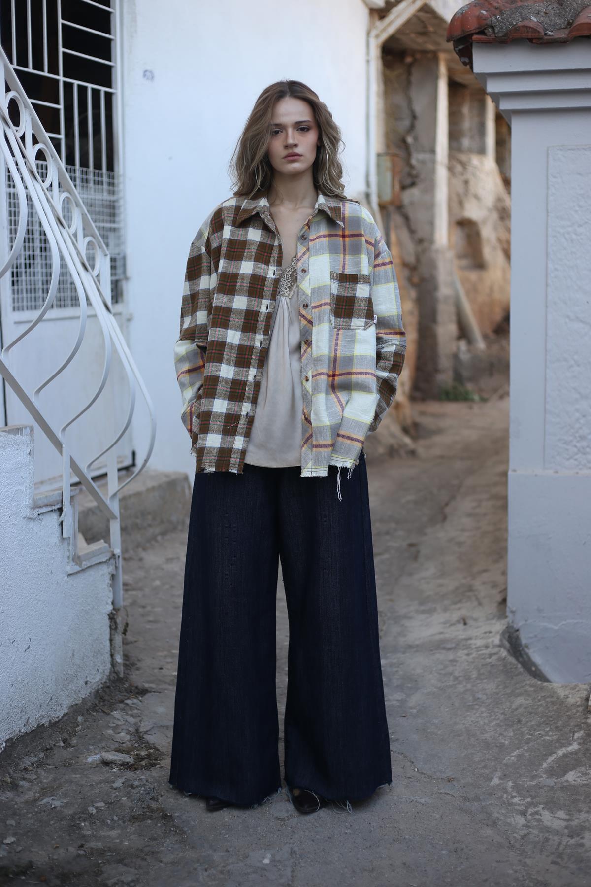 Taş Rengi Ekose Cepli Oduncu Gömlek