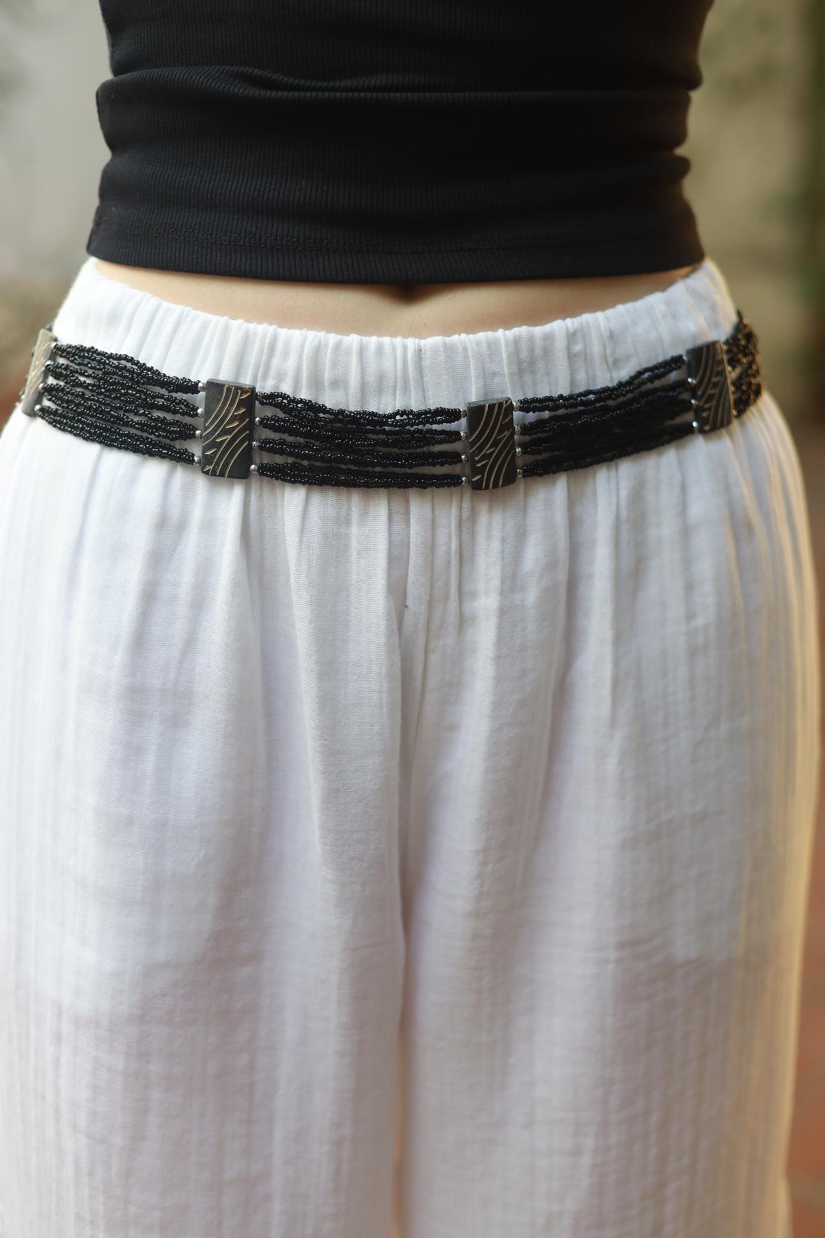 Black Stone Detail Beaded Belt