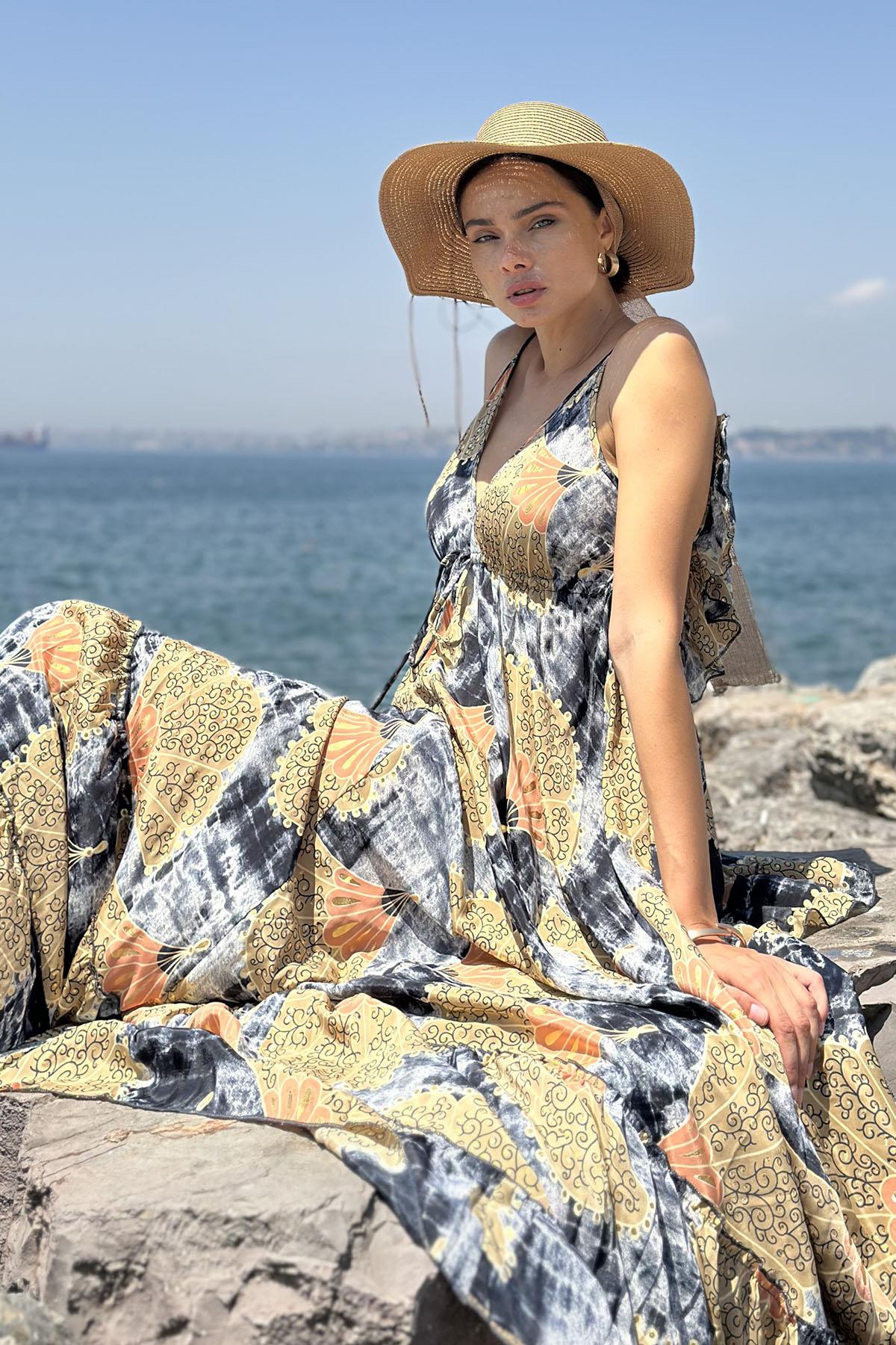 Anthracite Patterned Silk Dress