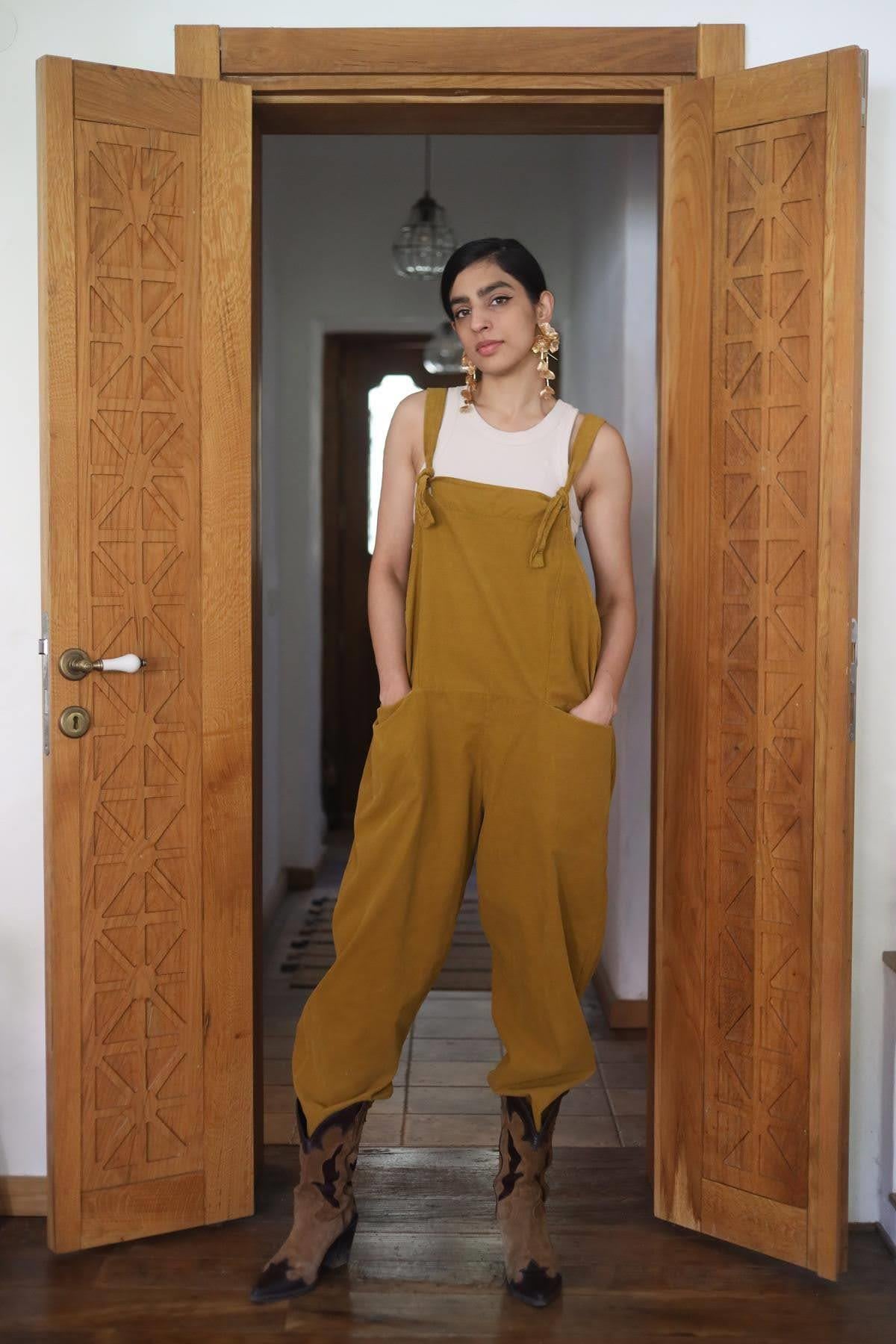 Mustard Color Velvet Jumpsuit