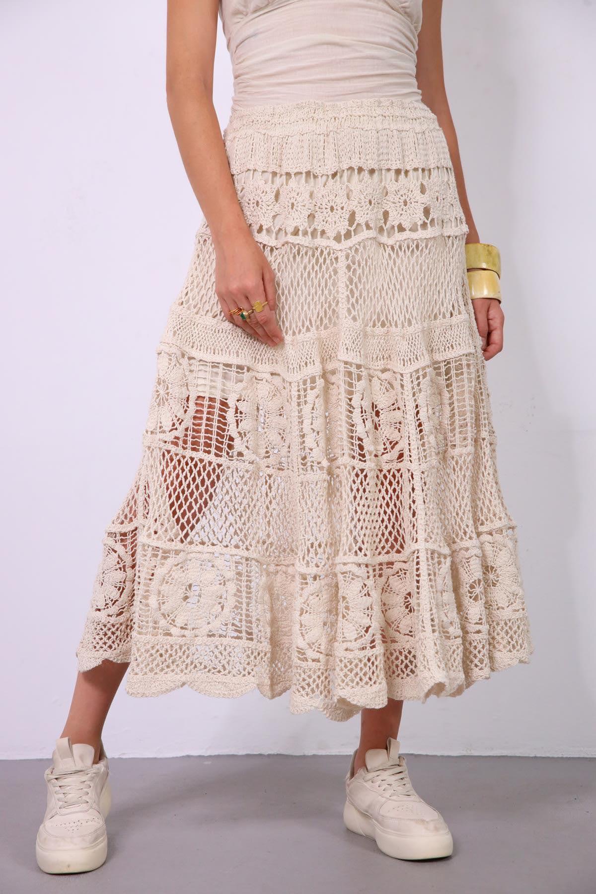 Krem Rengi Otantik Beli Lastikli Dantel Etek - Şaman Butik Krem Rengi Otantik Beli Lastikli Dantel Etek