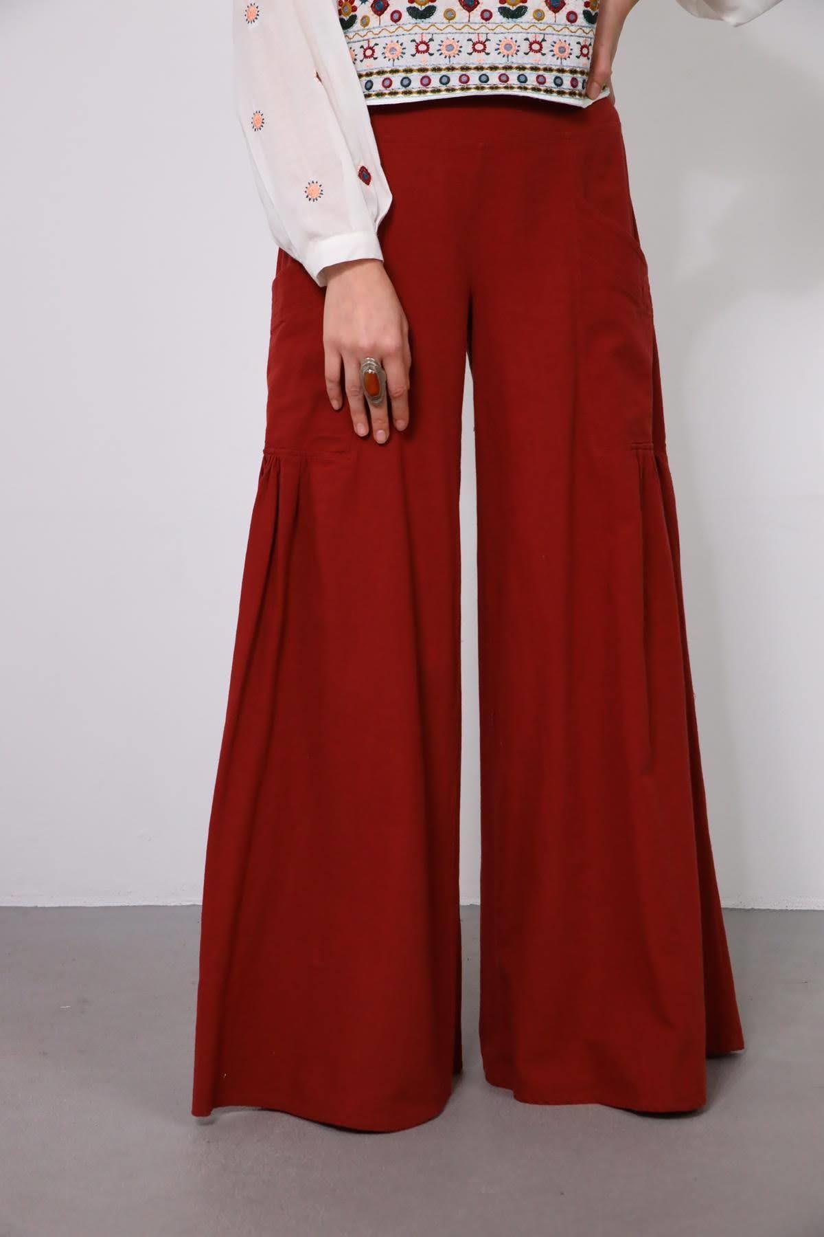 Burgundy Nora Pants - Şaman Butik | Boho Fashion Burgundy Nora Pants