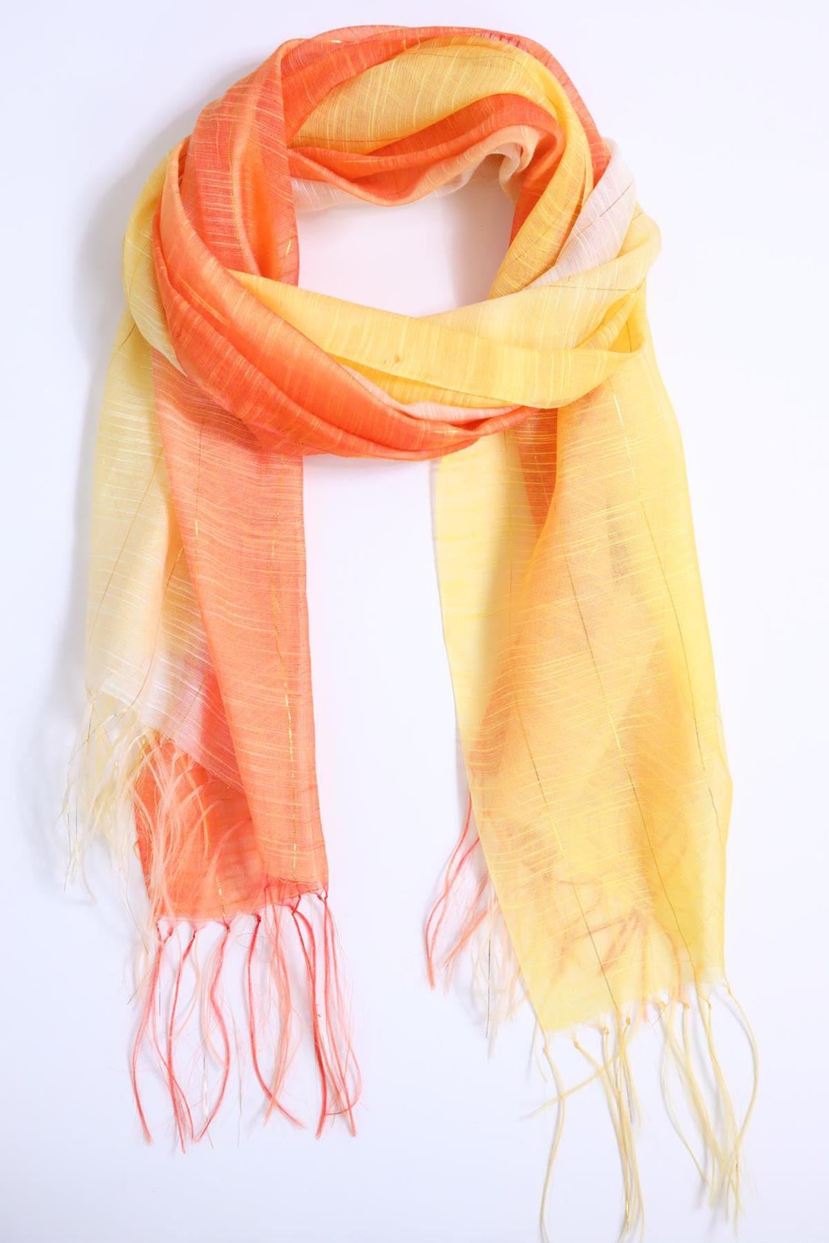  Turuncu Sarı Çizgili Şal