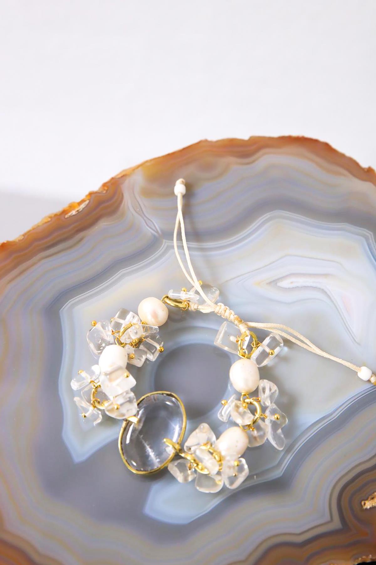 İnci Detaylı Cam Tasarım Bileklik - Şaman Butik İnci Detaylı Cam Tasarım Bileklik