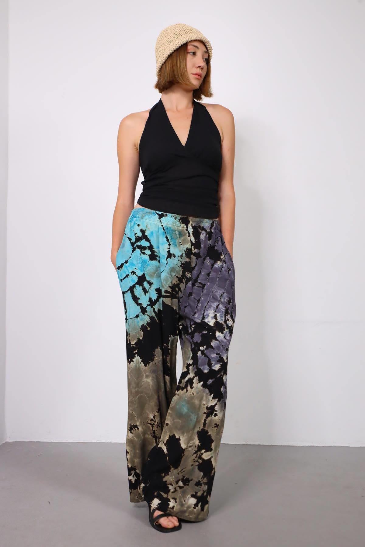 Siyah Beli Lastikli Batikli Pantolon - Şaman Butik Siyah Beli Lastikli Batikli Pantolon