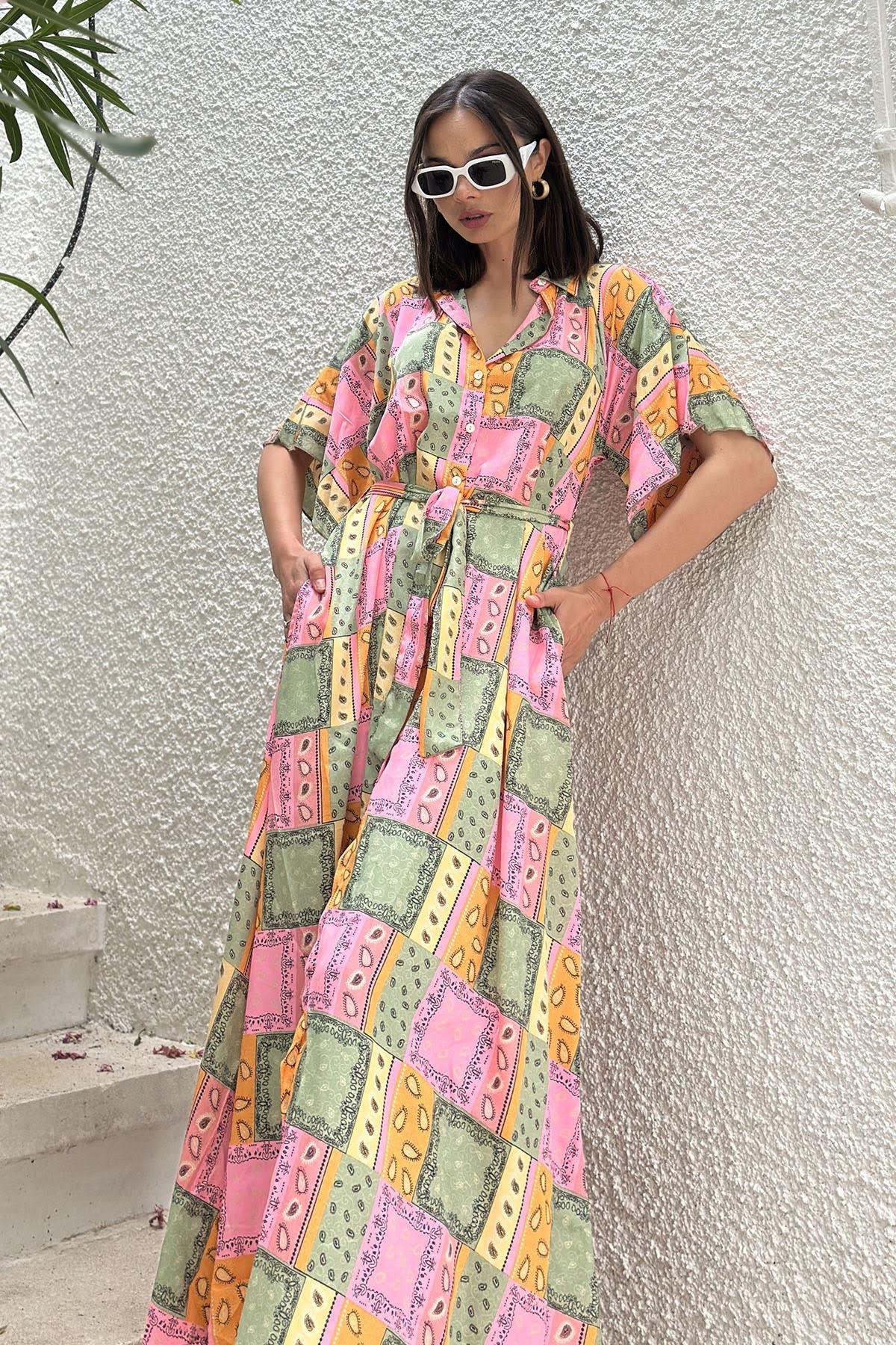 Pink Long Silk Shirt Dress