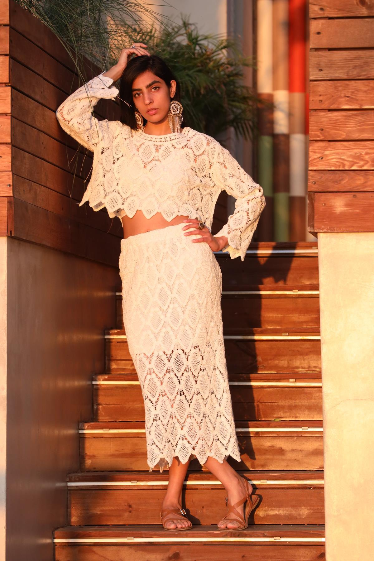 White Lace Crop and Skirt Set