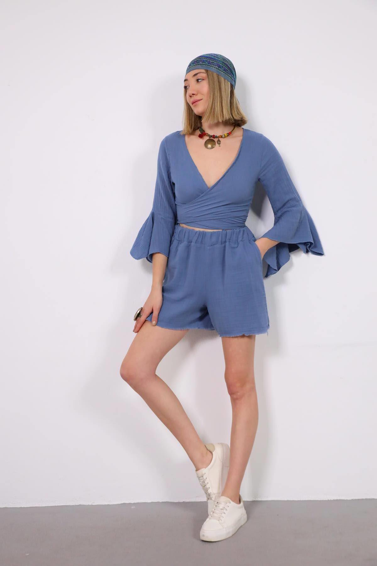 İndigo Mavi İspanyol Kol Anvelop Bolero - Şaman Butik İndigo Mavi İspanyol Kol Anvelop Bolero