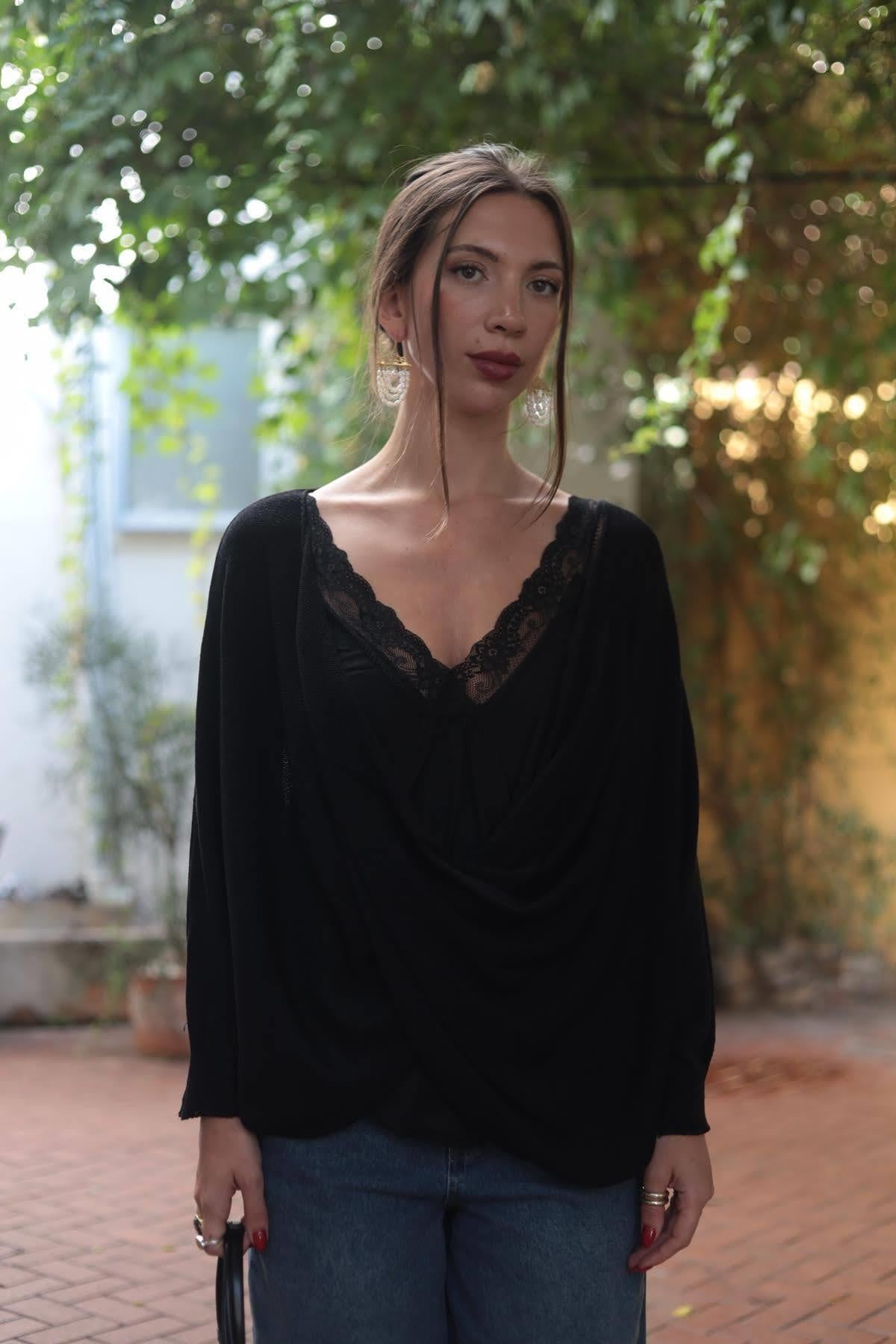 Siyah Önü Çapraz Triko Tunik