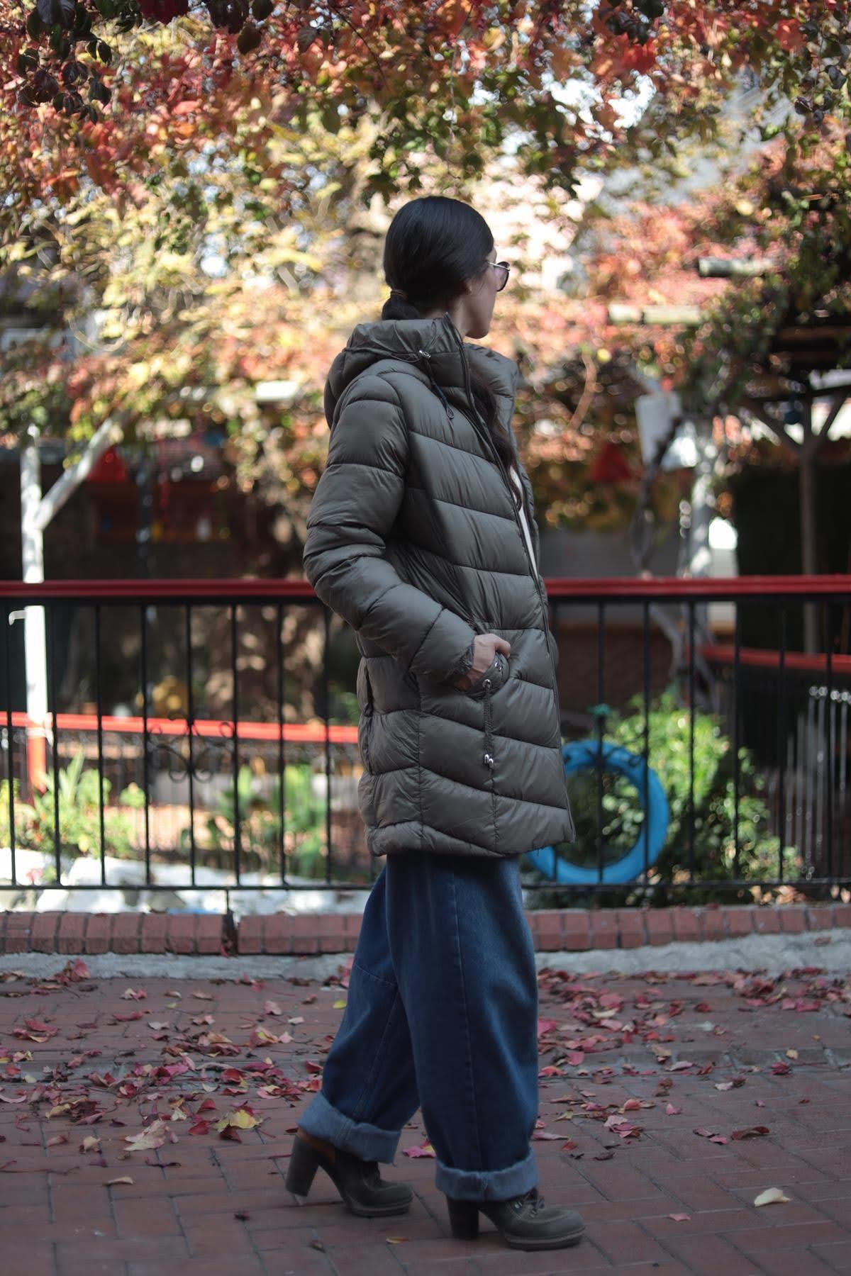 Vizon Rengi Kapüşonlu Kapitone Mont