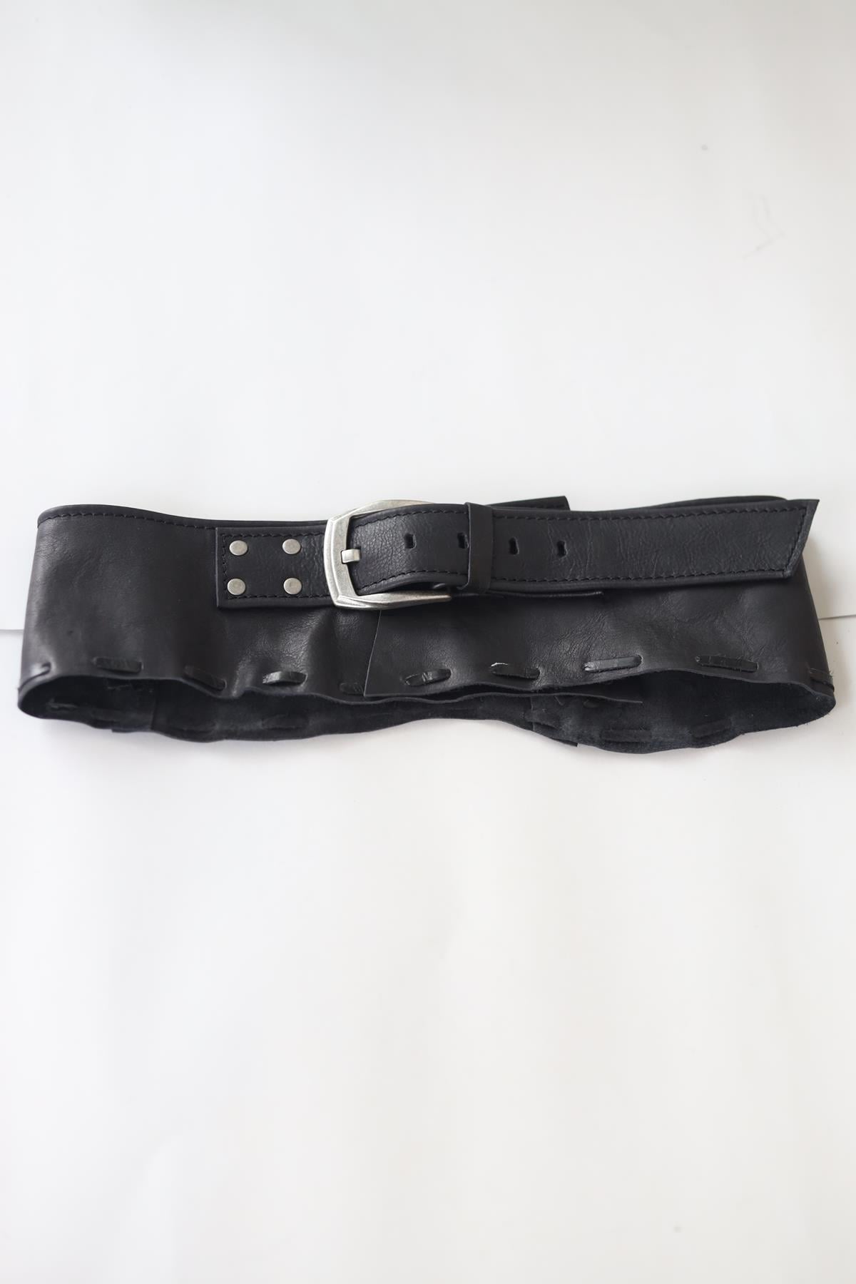 Black Pieced Leather Belt