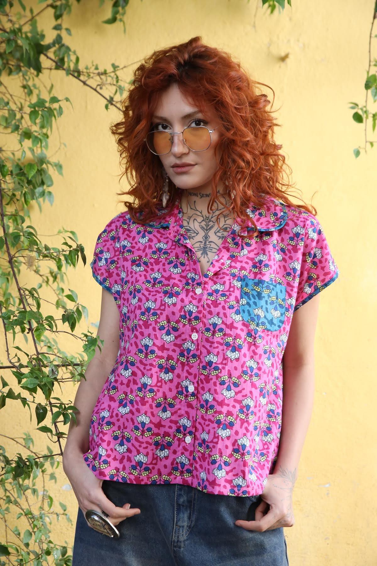 Pink Patterned Sleeveless Shirt