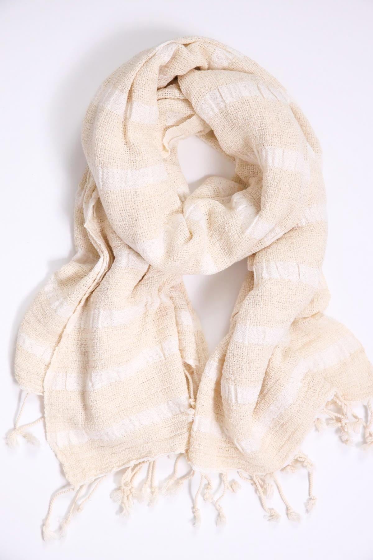 Krem Rengi Şile Çizgili Peştamal - Şaman Butik Krem Rengi Şile Çizgili Peştamal