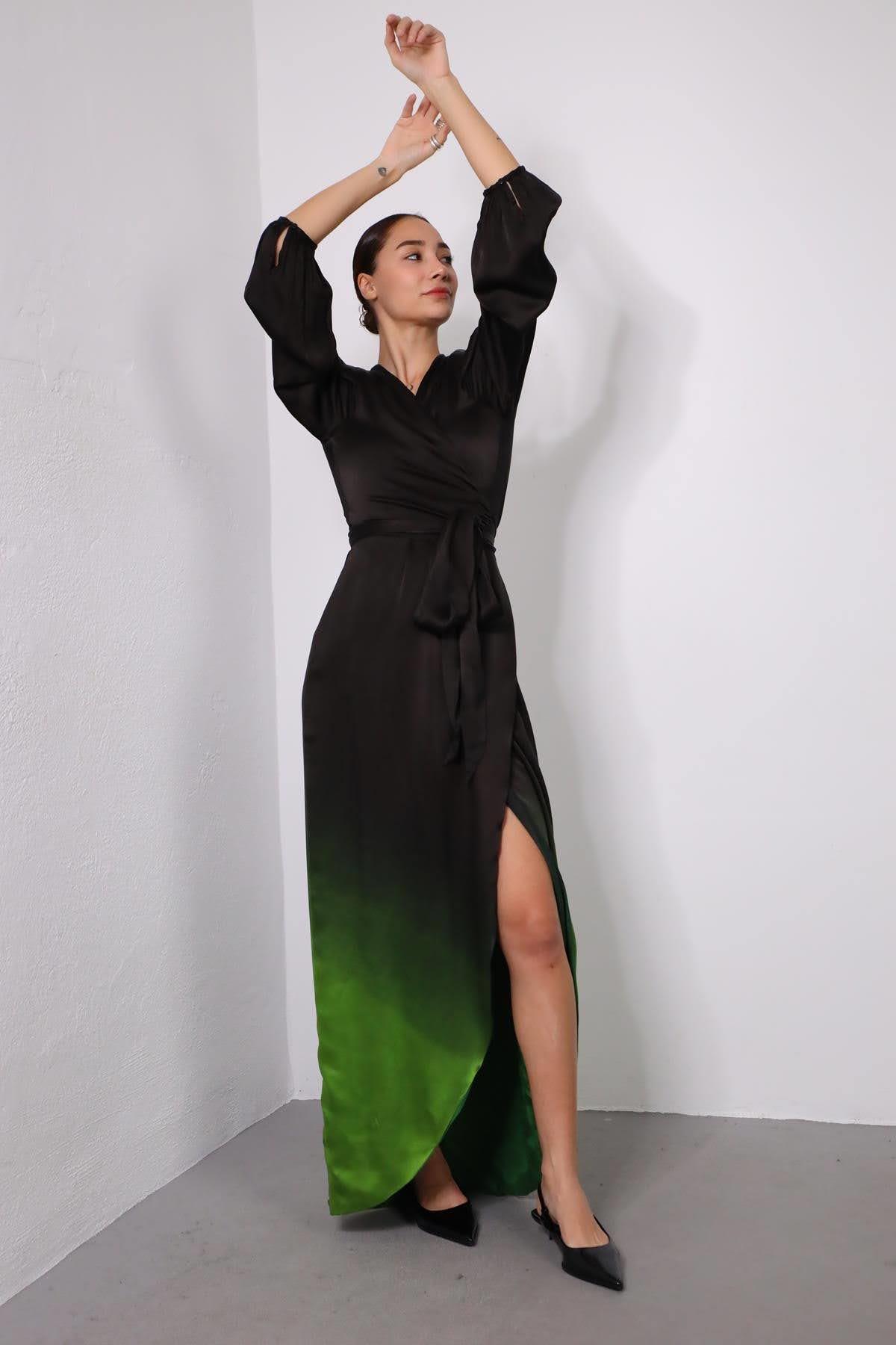 Siyah Yeşil Renk Geçişli İpek Anvelop Elbise - Şaman Butik - Bohem Giyim ve Aksesuar | Kadın & Erkek Siyah Yeşil Renk Geçişli İpek Anvelop Elbise