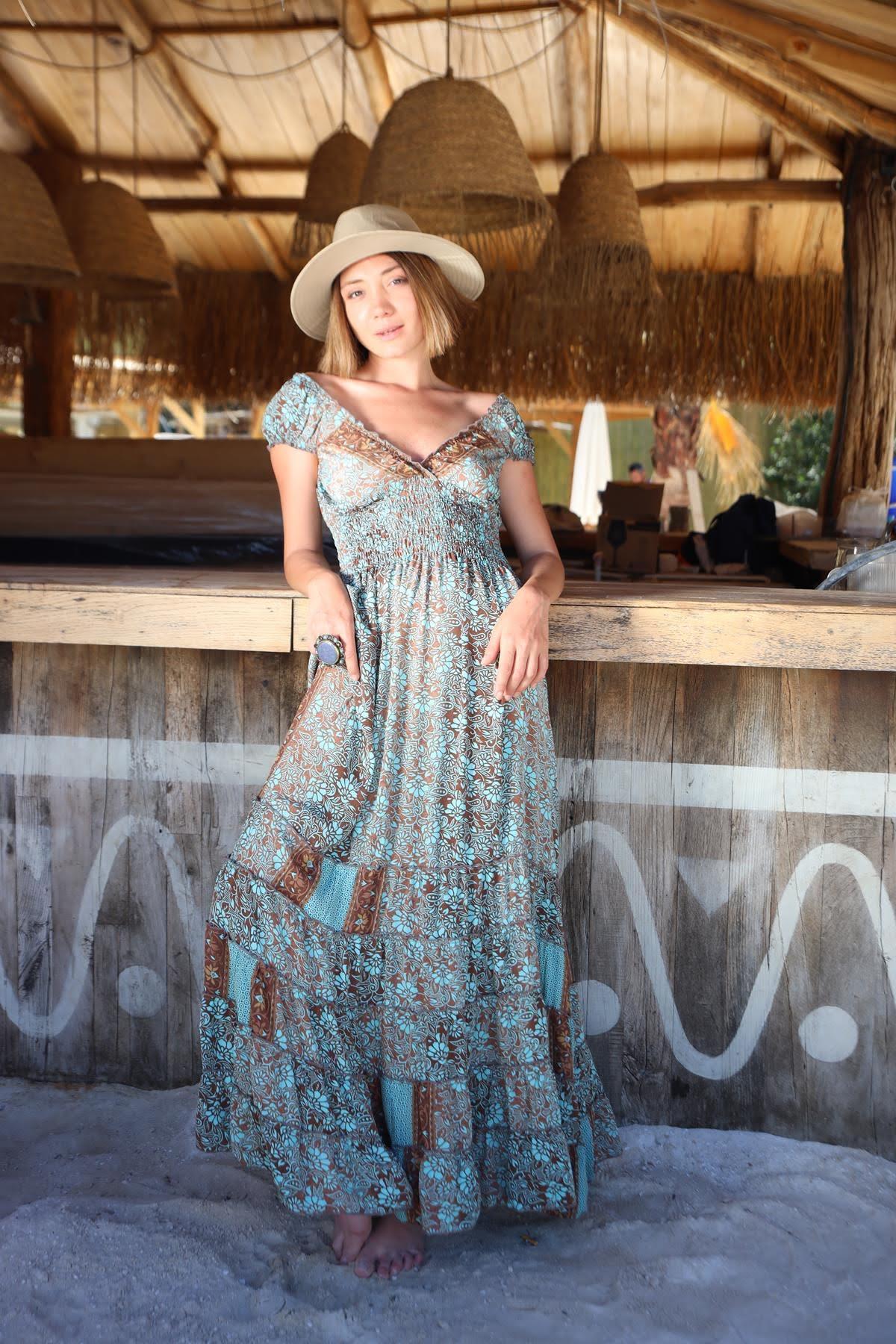 Green Patterned Silk Dress - Saman Butik | Shop Online Green Patterned Silk Dress