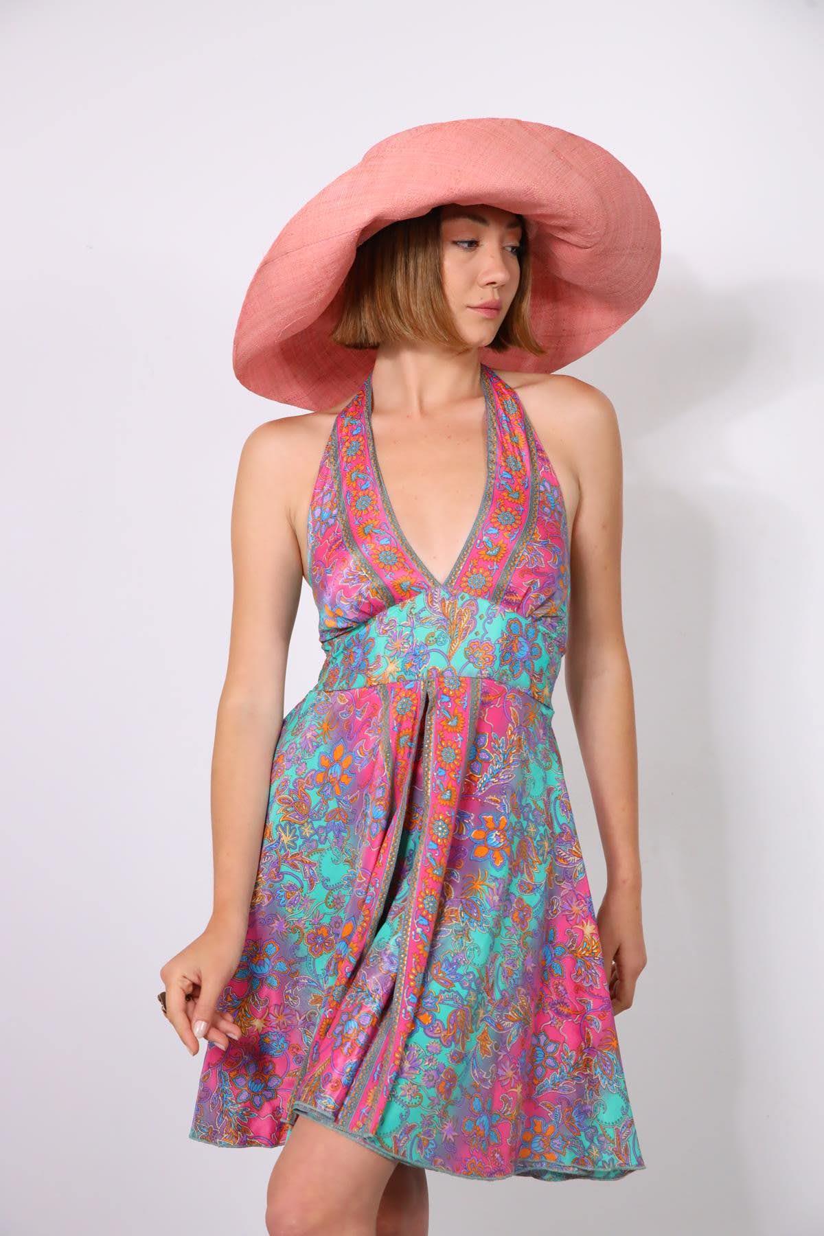 Mint Yeşili Eteği Kapaklı Askılı Mini İpek Elbise - Şaman Butik Mint Yeşili Eteği Kapaklı Askılı Mini İpek Elbise