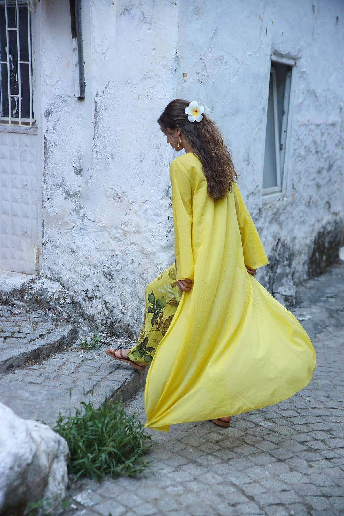 Sarı Arkası Uzun İnce Tunik