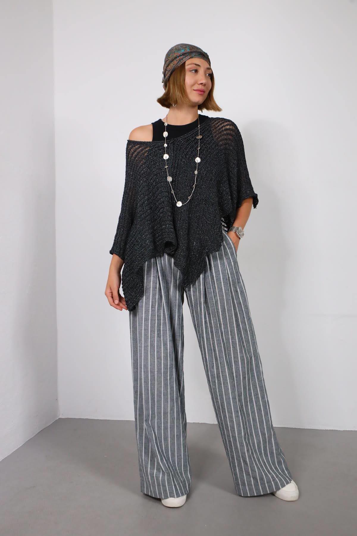 Antrasit Yarasa Kol Önü Dikişli Asimetrik Triko Bluz - Şaman Butik Antrasit Yarasa Kol Önü Dikişli Asimetrik Triko Bluz