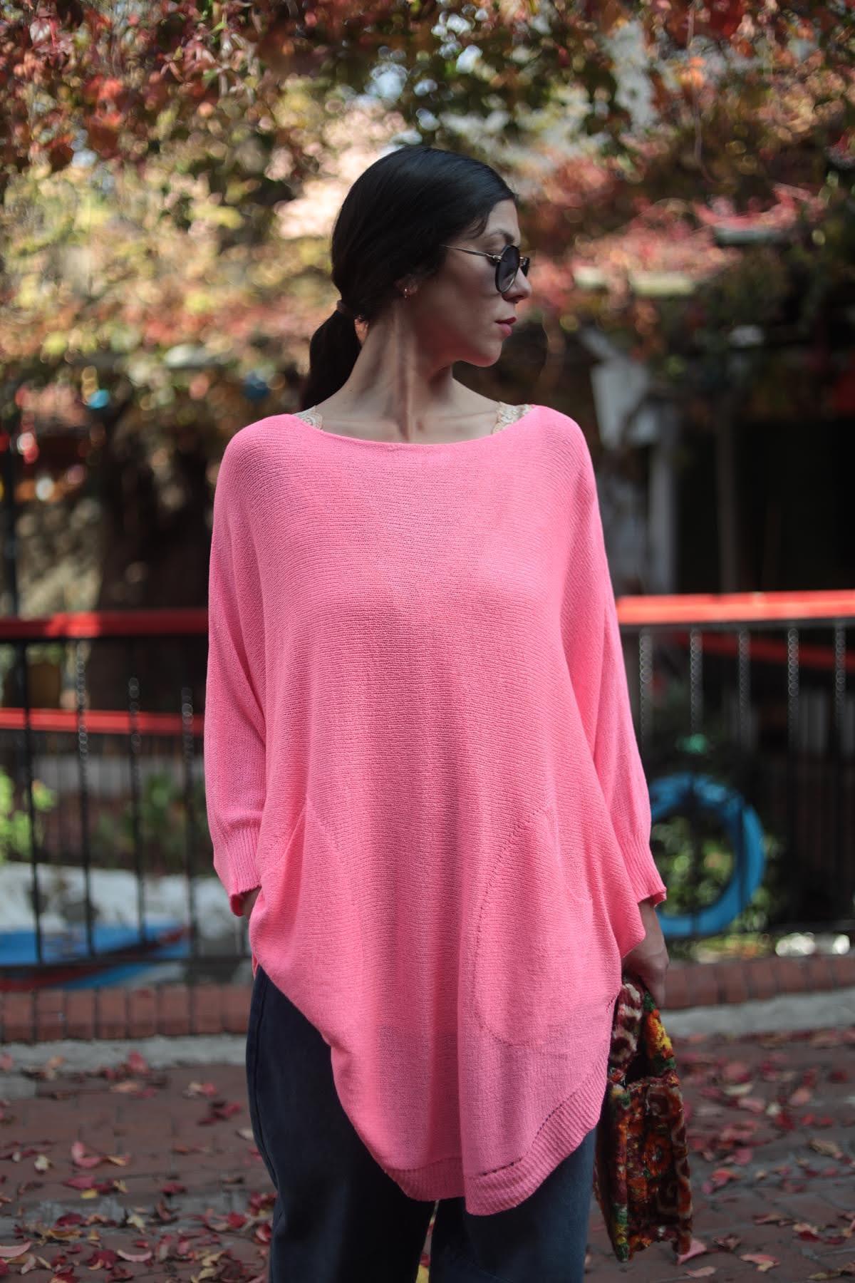 Pembe Oval Kesim Cepli Triko Tunik