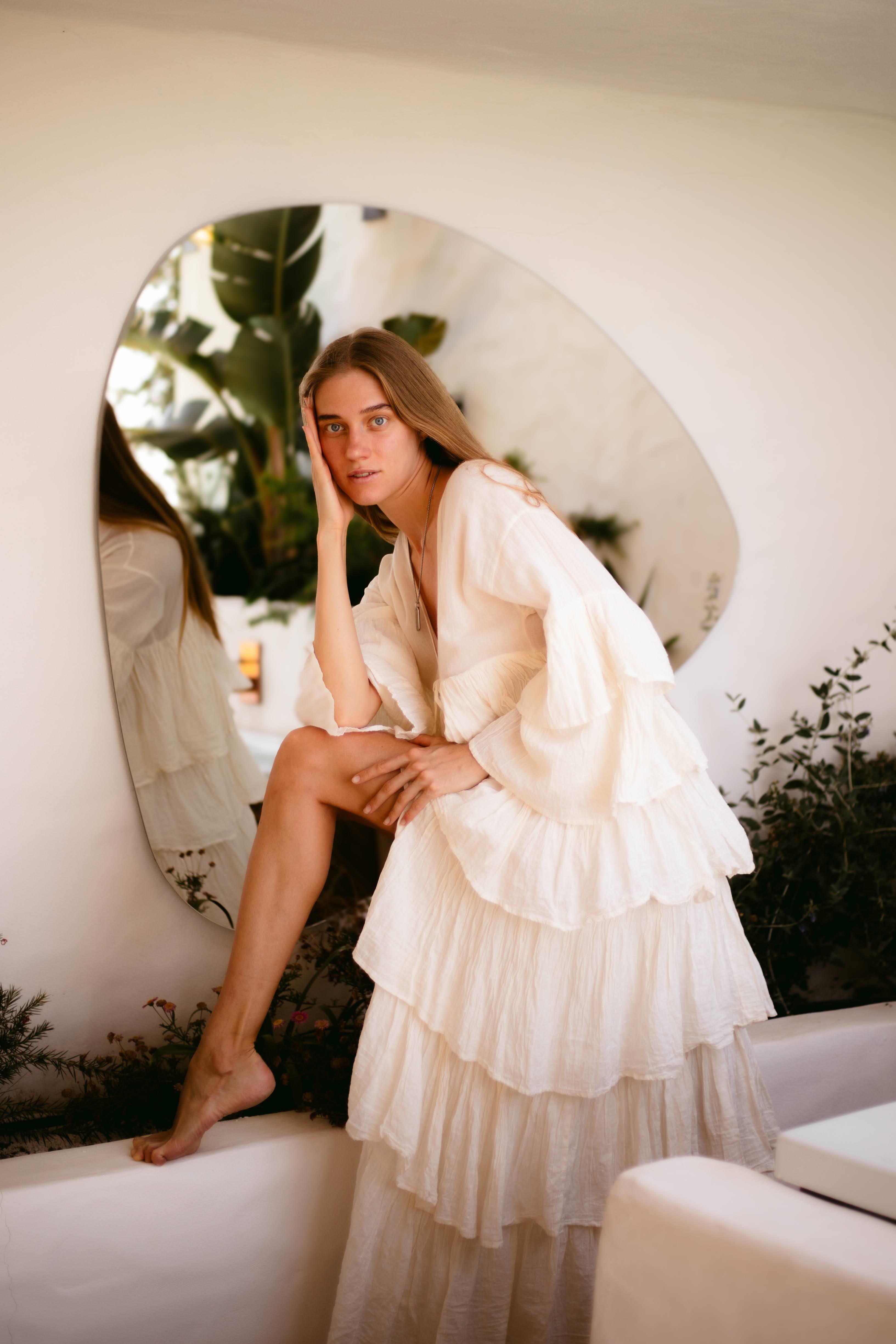 Ecru Flounced Bohemian Kimono