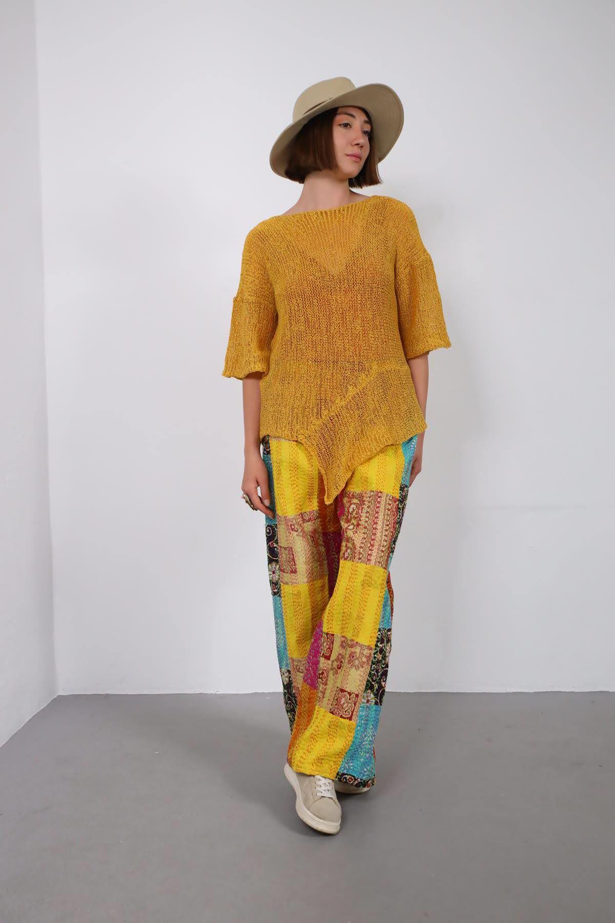  Renkli Patchwork Pantolon