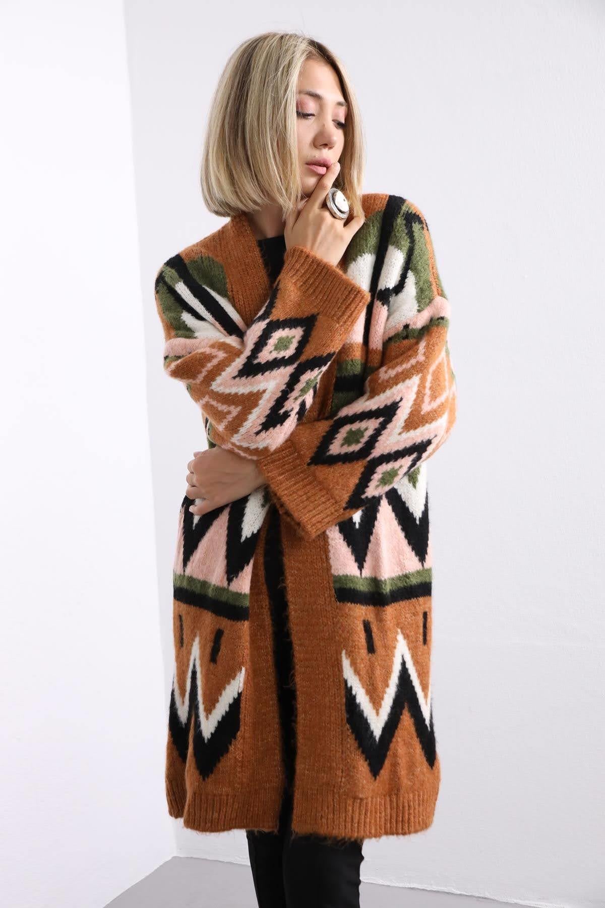  Taba Zikzak Desenli Hırka