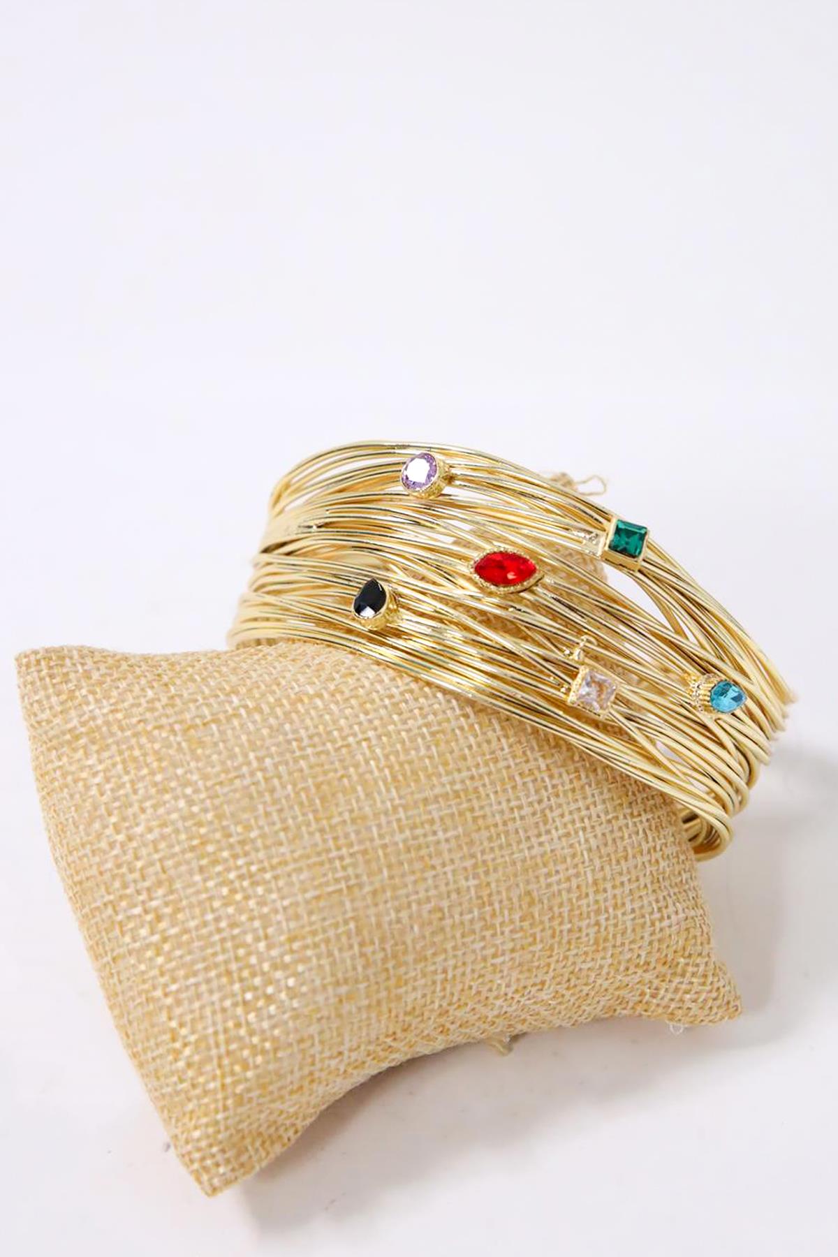 Renkli Taş Detaylı Altın Kaplama Bileklik - Şaman Butik Renkli Taş Detaylı Altın Kaplama Bileklik