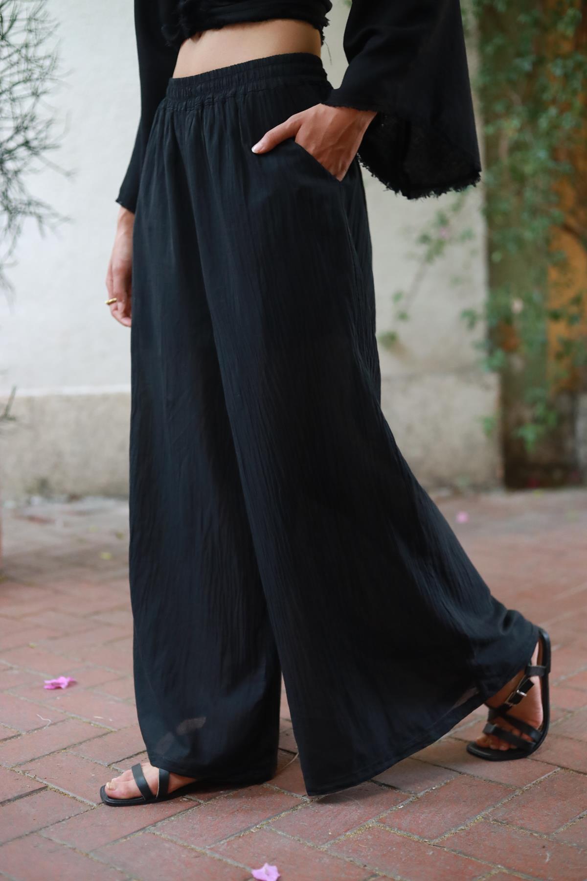 Siyah Beli Lastikli Astarlı Salaş Pantolon