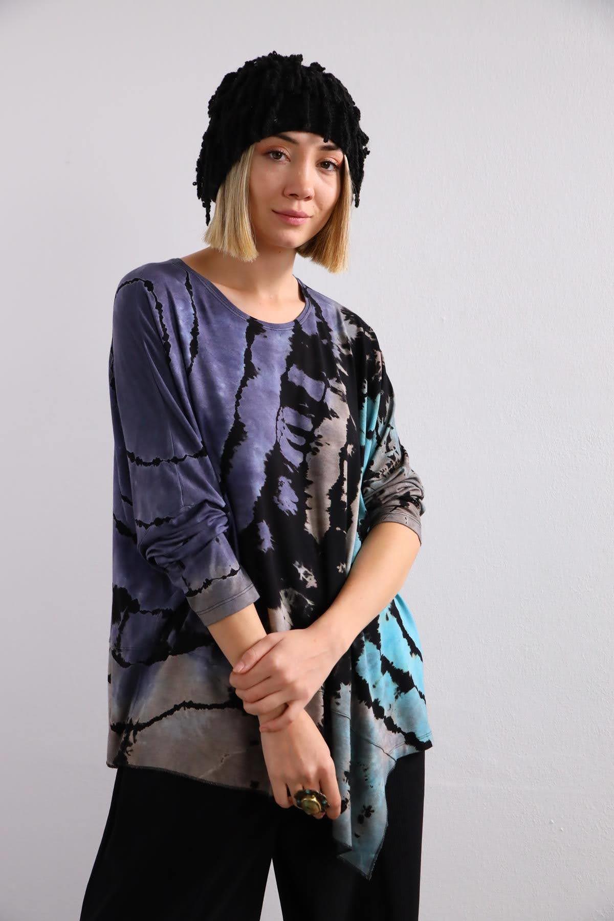 Mor Desenli Altı Parçalı Batikli Bluz - Şaman Butik Mor Desenli Altı Parçalı Batikli Bluz