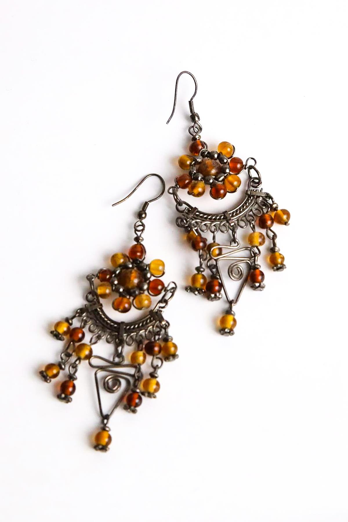 Üçgen Spiral Tasarım Antik Cam Küpe - Şaman Butik Üçgen Spiral Tasarım Antik Cam Küpe