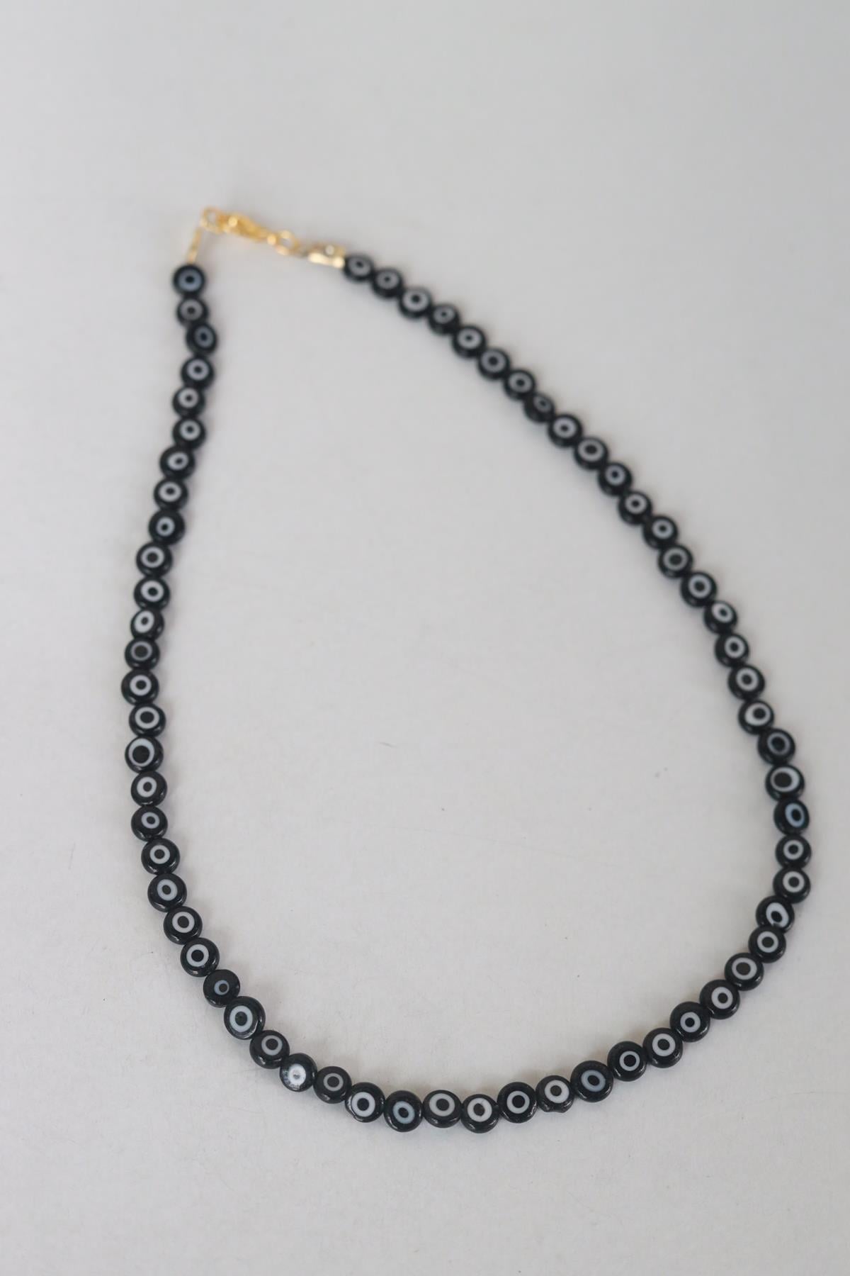 Siyah Nazar Boncuğu Tasarım Yassı Boncuklu Kolye