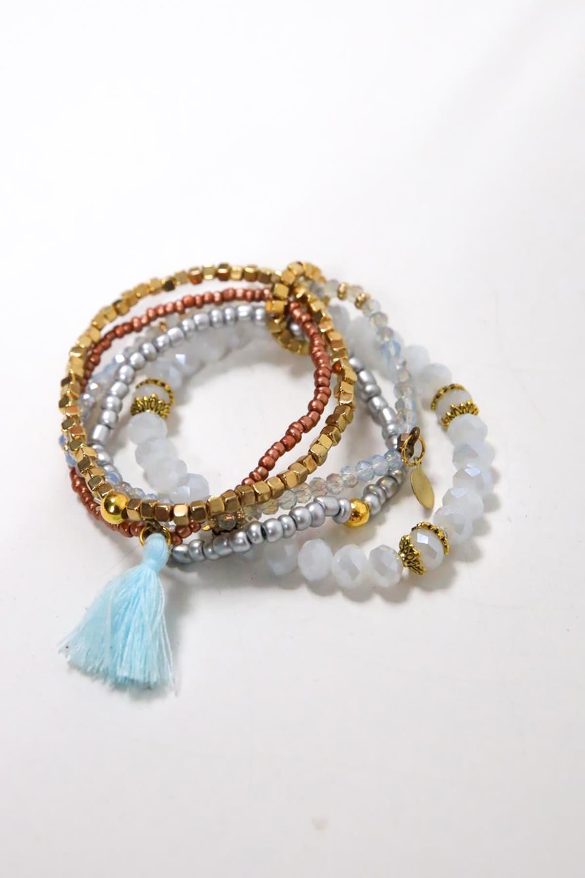 Püskül Detaylı Renkli Doğal Taş Çoklu Bileklik - Şaman Butik Püskül Detaylı Renkli Doğal Taş Çoklu Bileklik