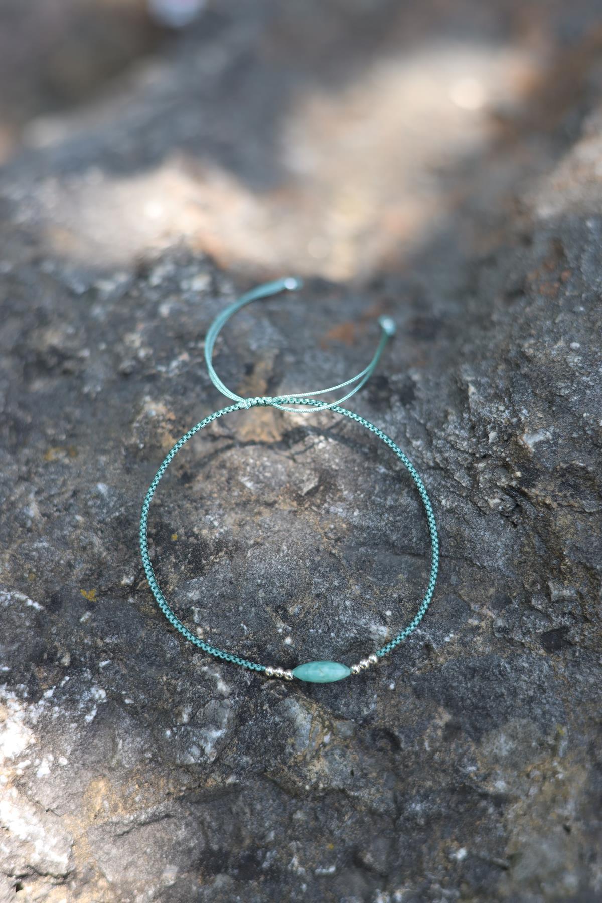 Amazonit Taşı Detaylı Gümüş Bileklik