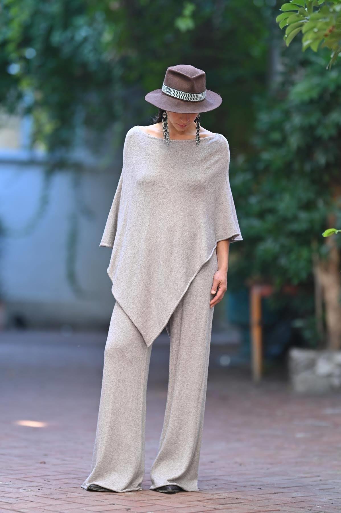 Vizon Rengi Yumuşak Doku Panço ve Pantolon Takım