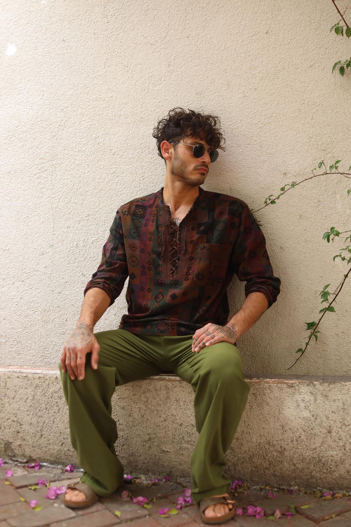 Brown Patterned Men's Shirt