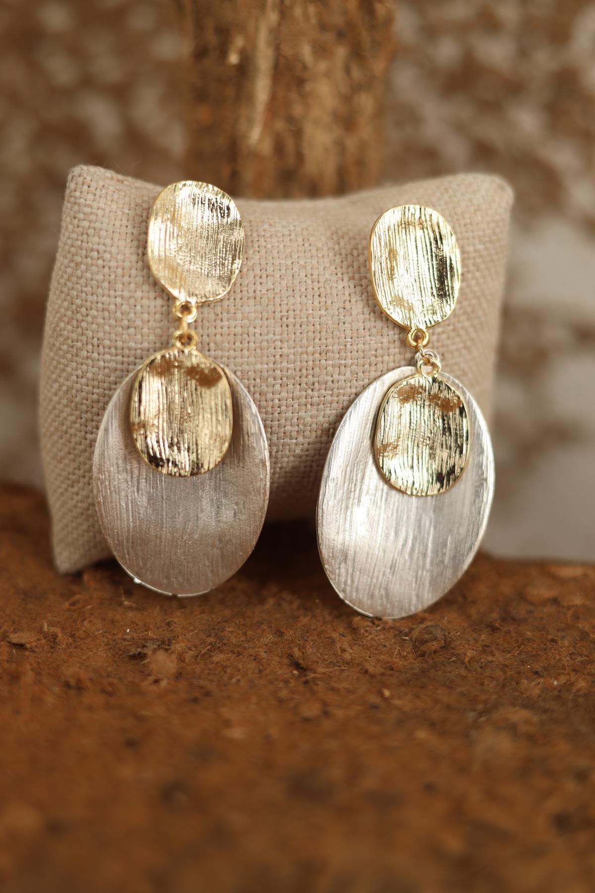 Çift Renkli Oval Küpe