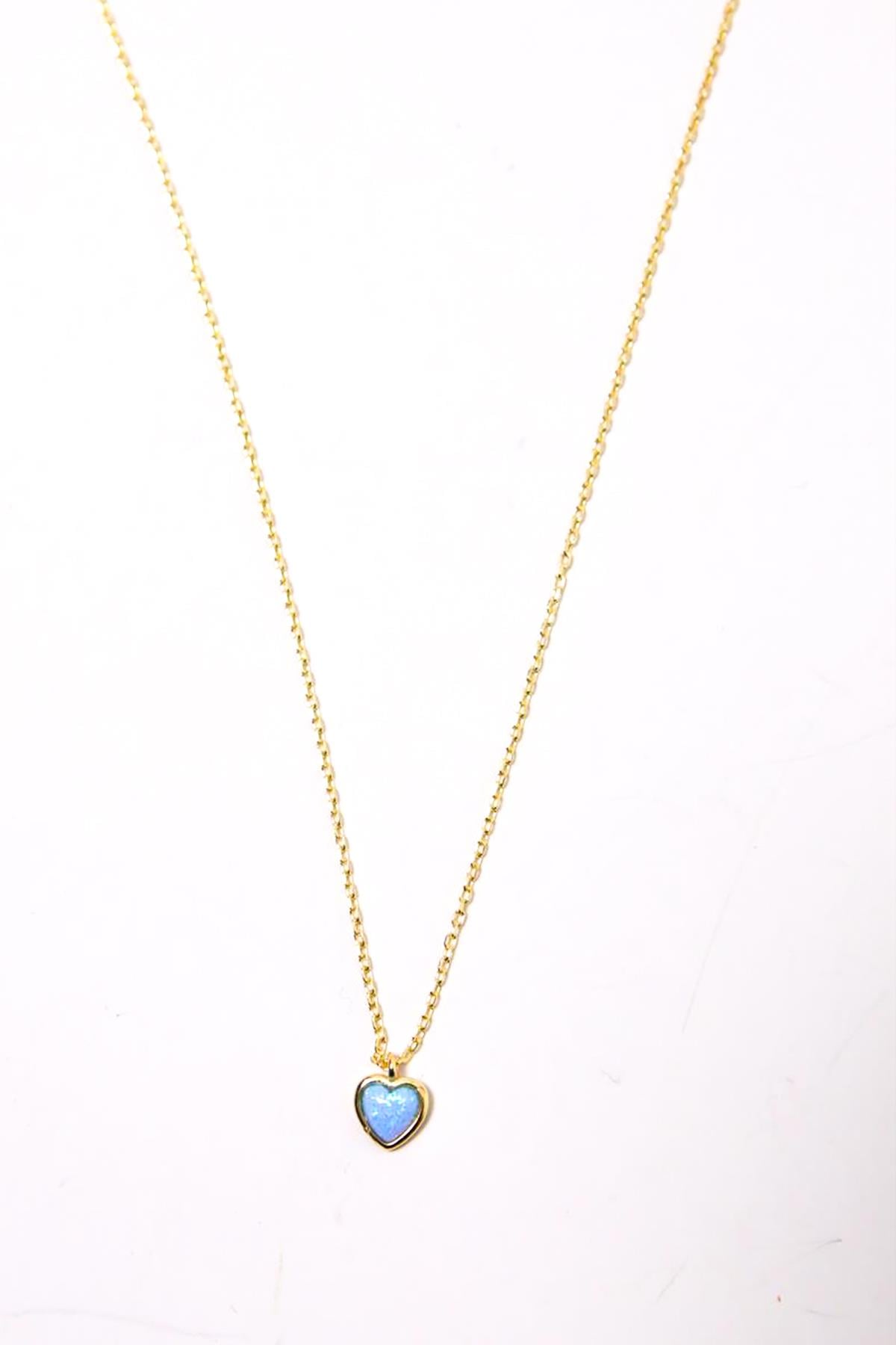  Kalp Detaylı Mavi Opal Kolye